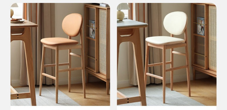 Solid Oak Wood Japanese Modern Bar Stool - Comfortable & Stylish Bar Chair for Kitchen Island, Dining Counter, and Home Bar
