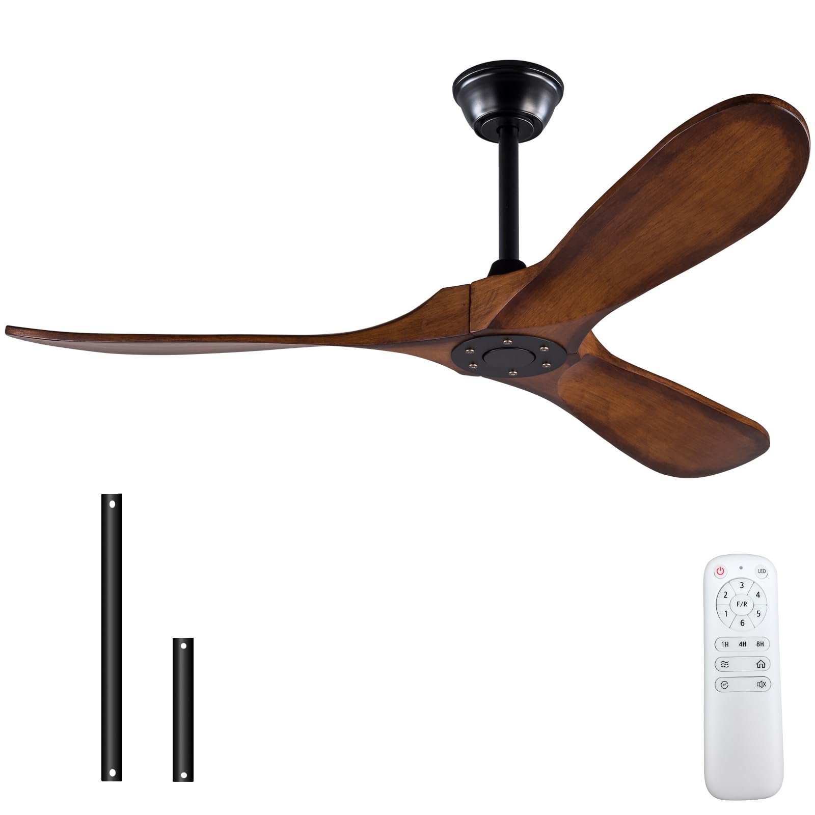 BOOMJOY 52 Inch Modern Wood Ceiling Fan No Light - 3 Blade Quiet Reversible DC Motor with Remote Control - Energy Efficient Indoor Outdoor Ceiling Fan for Bedroom, Living Room, Patio - Perfect for Cooling Large Spaces, Enhancing Home Decor, and Outdoor Relaxation