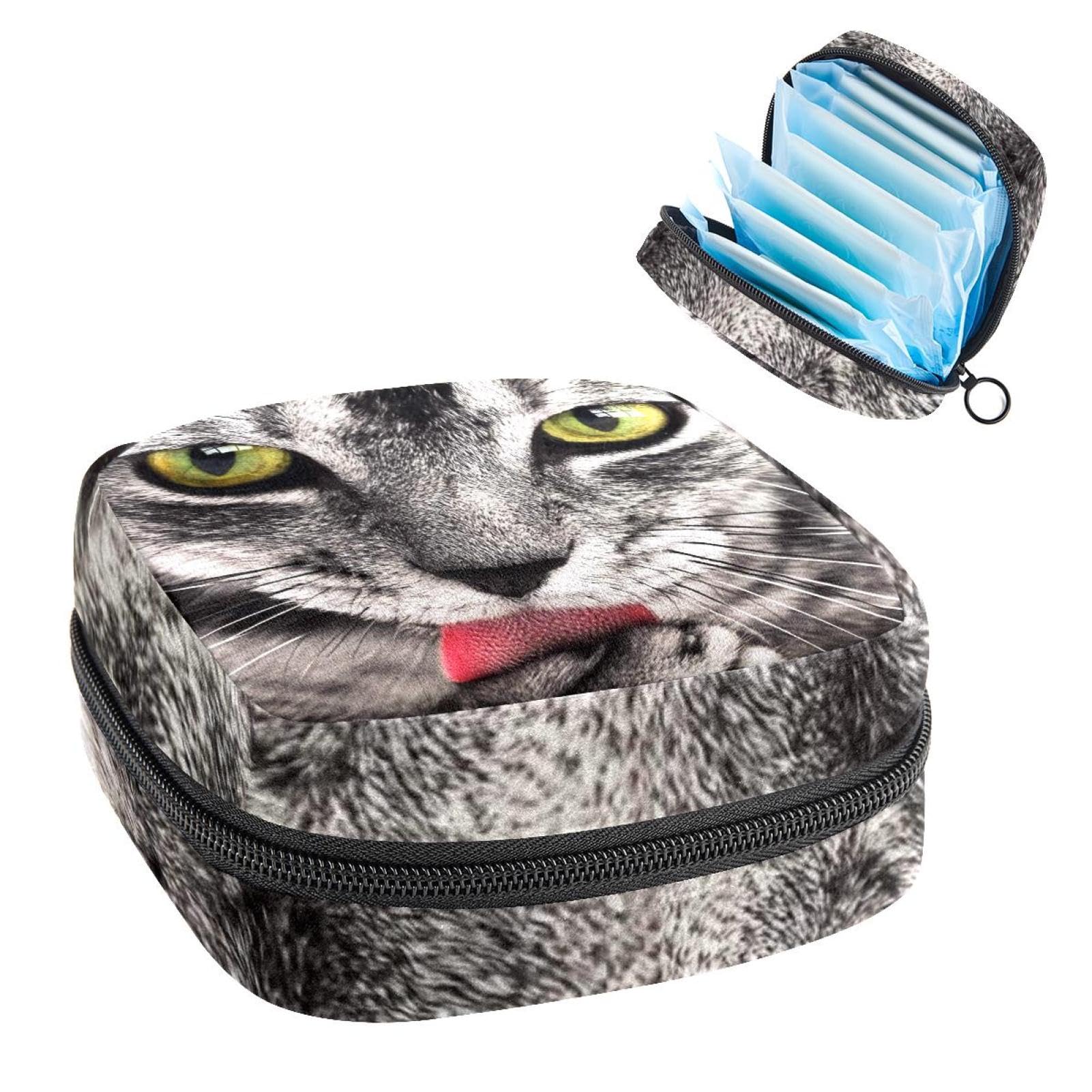 Cat Print Menstrual Cup Organizer & Sanitary Pad Holder - Portable Travel Pouch for Women & Girls - Perfect for School, Gym, Office & On-the-Go Use