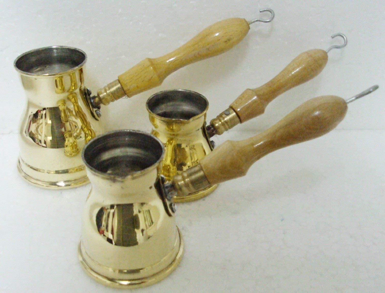 Premium Set of 3 Brass Turkish Coffee Makers - Authentic Ibrik Cezve Pot for Stovetop Brewing - Perfect for Home, Gifts & Traditional Middle Eastern Coffee Ceremonies