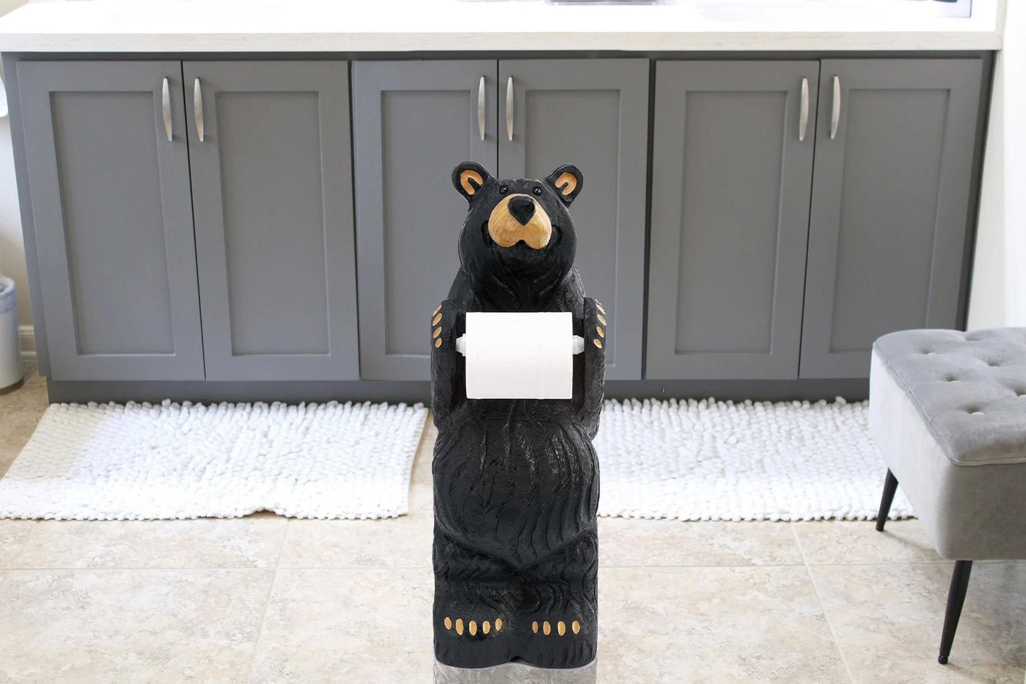 DEMDACO Bearfoots by Jeff Fleming - Little Johnny Bear Midnight Black Resin Stone Toilet Paper Holder (21