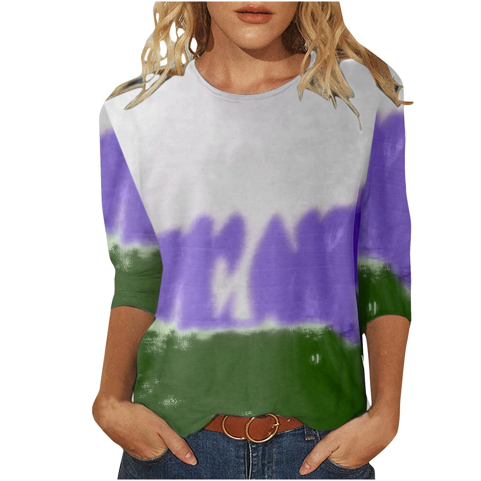 Trendy Women's Printed T-Shirt - 3/4 Sleeve Round Neck Casual Blouse for Everyday Wear | Perfect for Office, Dating & Weekend Outfits
