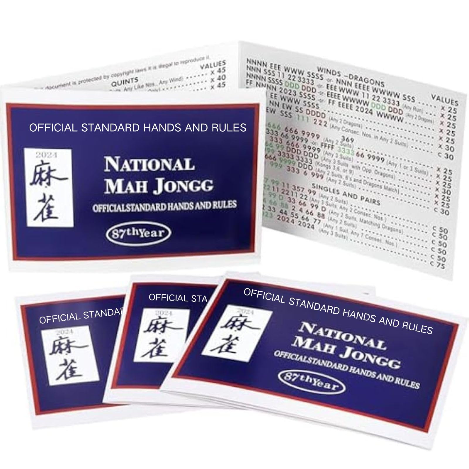 2024 New Official Standard Mahjong Cards Set - 4Pcs National Mah Jongg Cards with Printed Hands & Rules, Blue Scorecard | Perfect for Game Nights, Family Gatherings & Asian Culture Enthusiasts
