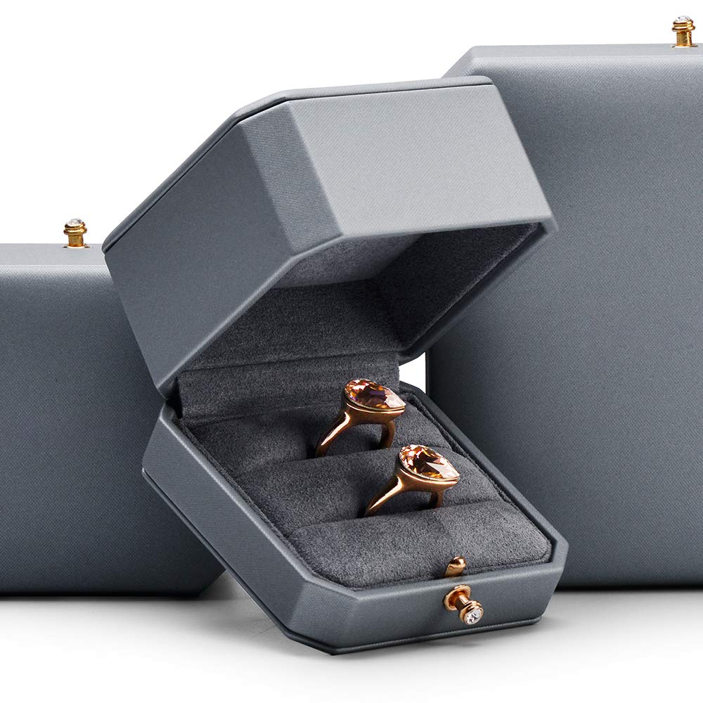 Premium PU Leather Dual Ring Box - Wedding Proposal Engagement Ring Holder Gift Case for Couples - Perfect for Ceremonies, Anniversaries & Romantic Surprises