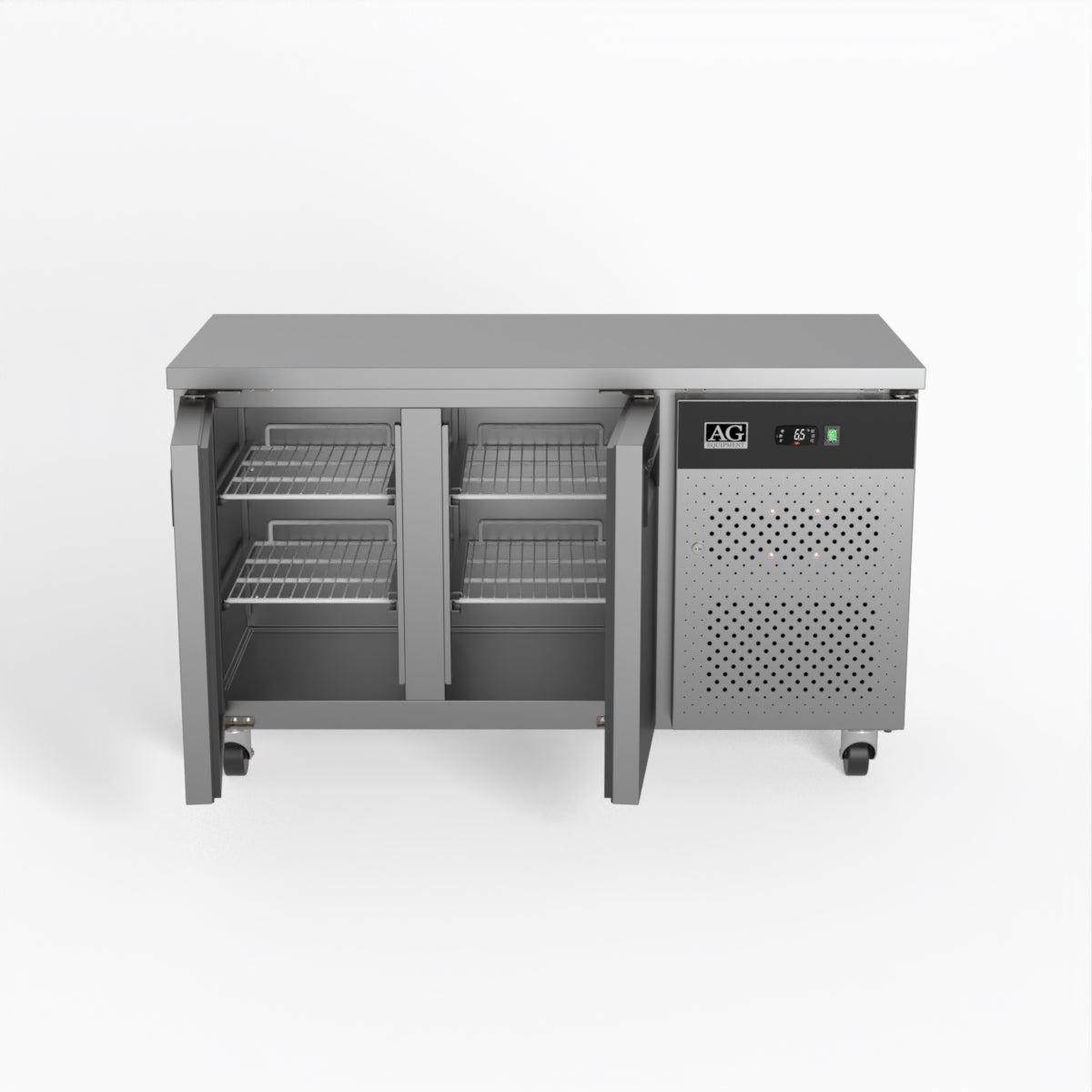 Commercial Refrigerator - AG Two Door Under Counter Fridge for Restaurants, Bars & Kitchens | Energy Efficient Stainless Steel Worktop Freezer with Adjustable Shelves