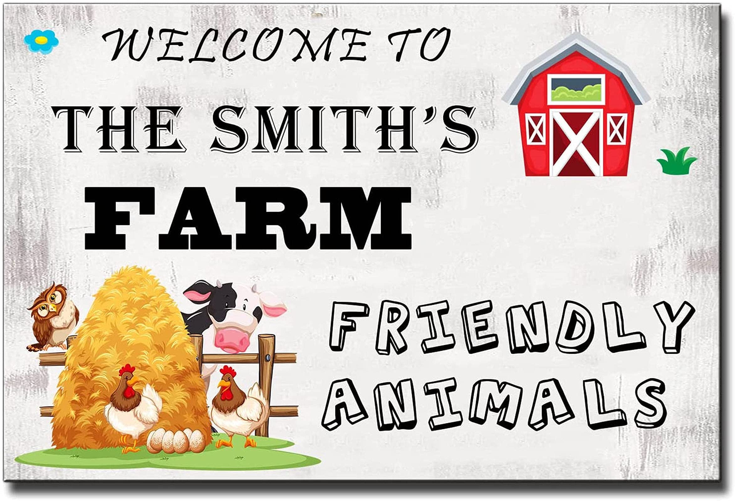 Personalized Welcome to Farm Sign - Farm Animal Wall Art, Farmhouse Kitchen Decor, Chicken Coop Accessories - Rustic Metal Tin Sign for Home, Kitchen, Barn, or Countryside Decor