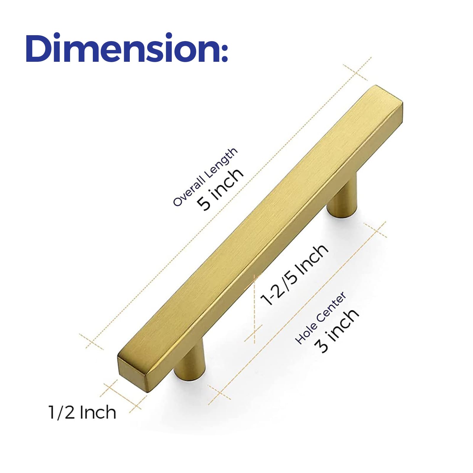 30 Pack 5 Inch Square Cabinet Pulls - Brushed Brass Stainless Steel Kitchen Drawer Handles (5