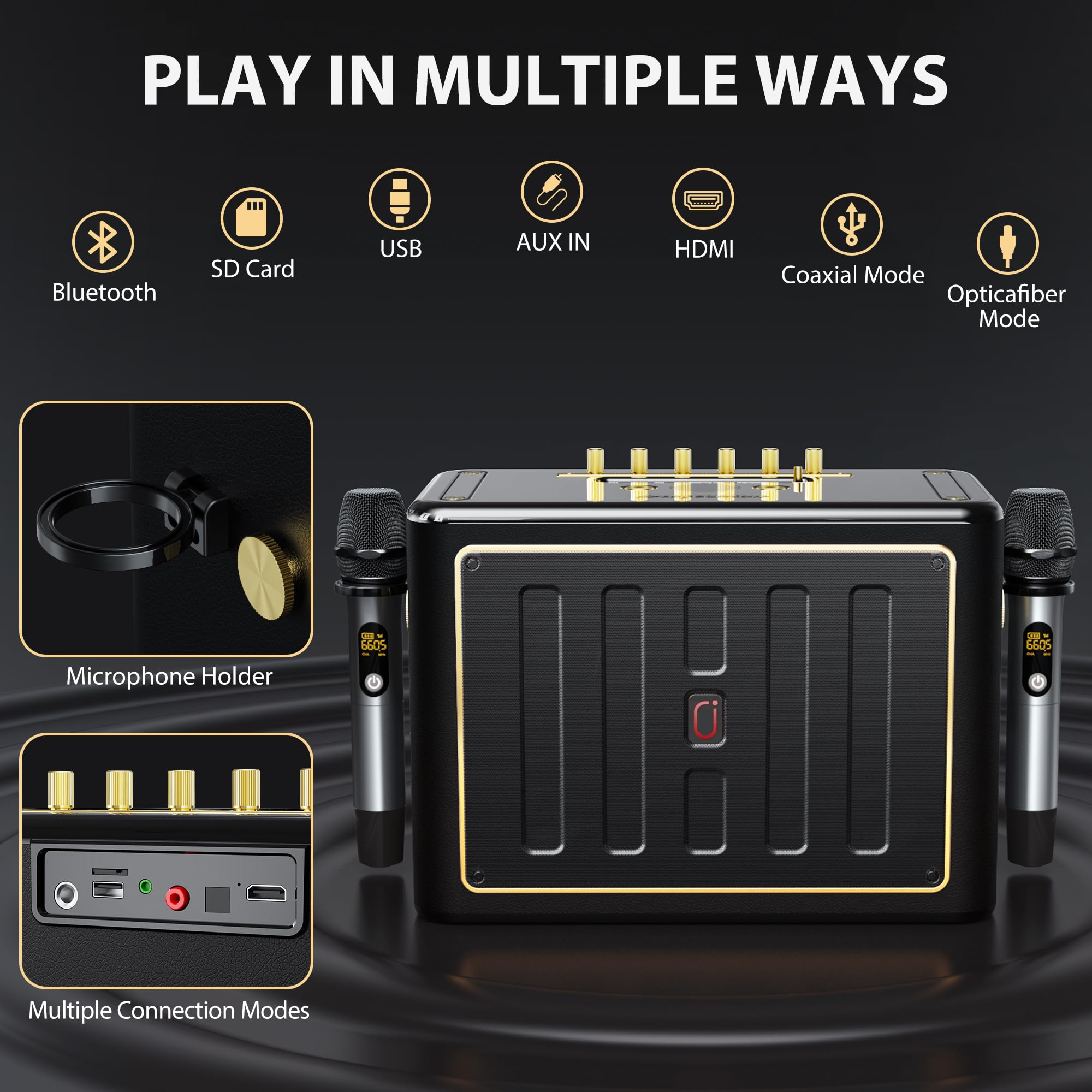 JYX Portable Bluetooth Karaoke Machine with 2 Wireless Microphones - PA System with Bass/Treble Control, TV/Bluetooth/USB/TF/AUX Connectivity for Home Parties, Outdoor Gatherings & Family Entertainment
