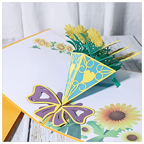 3D Pop Up Greeting Cards for Valentine's Day, Mother's Day, Anniversary & Birthday - Sunflower Design | Perfect for Wives, Moms & Loved Ones | Handcrafted Paper Flower Cards for Special Occasions & Romantic Gifts