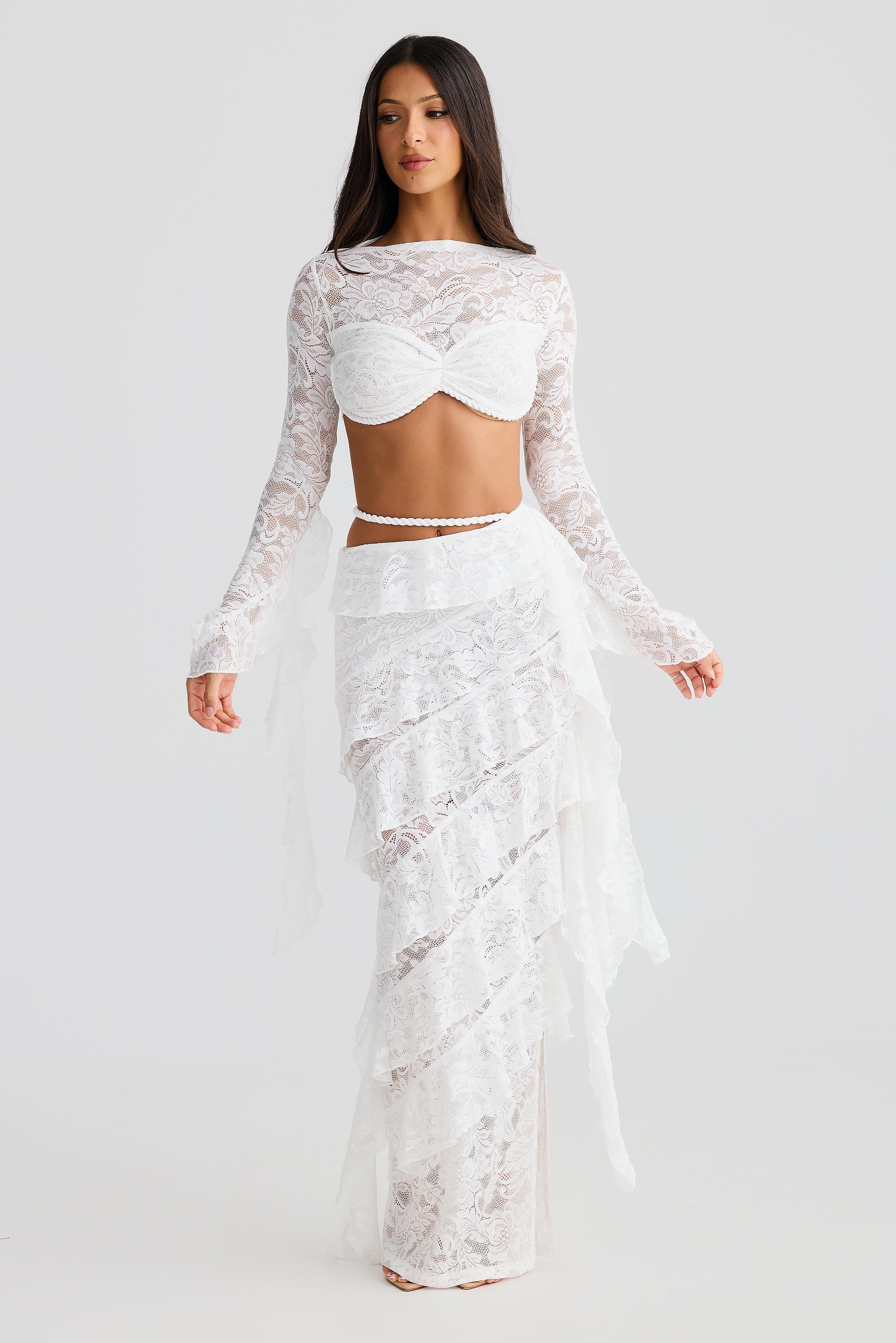 Handmade Rope Crop Top & Lace Skirt Set - White Summer Outfit for Beach, Vacation & Boho Fashion