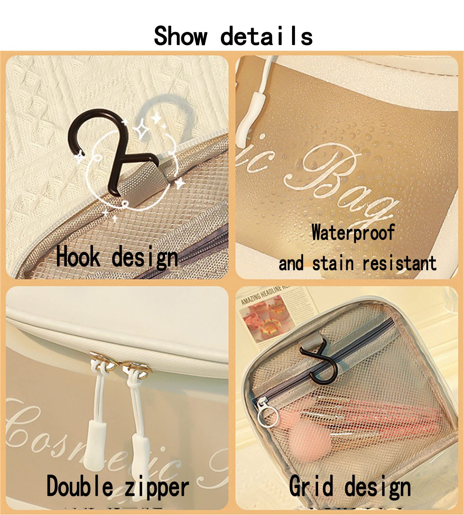 Korean Style Frosted Cosmetic Bag - Large Capacity Waterproof Makeup Organizer, Travel Toiletry Bag with Transparent Design for Easy Visibility (White) - Perfect for Travel, Gym, and Daily Storage Needs