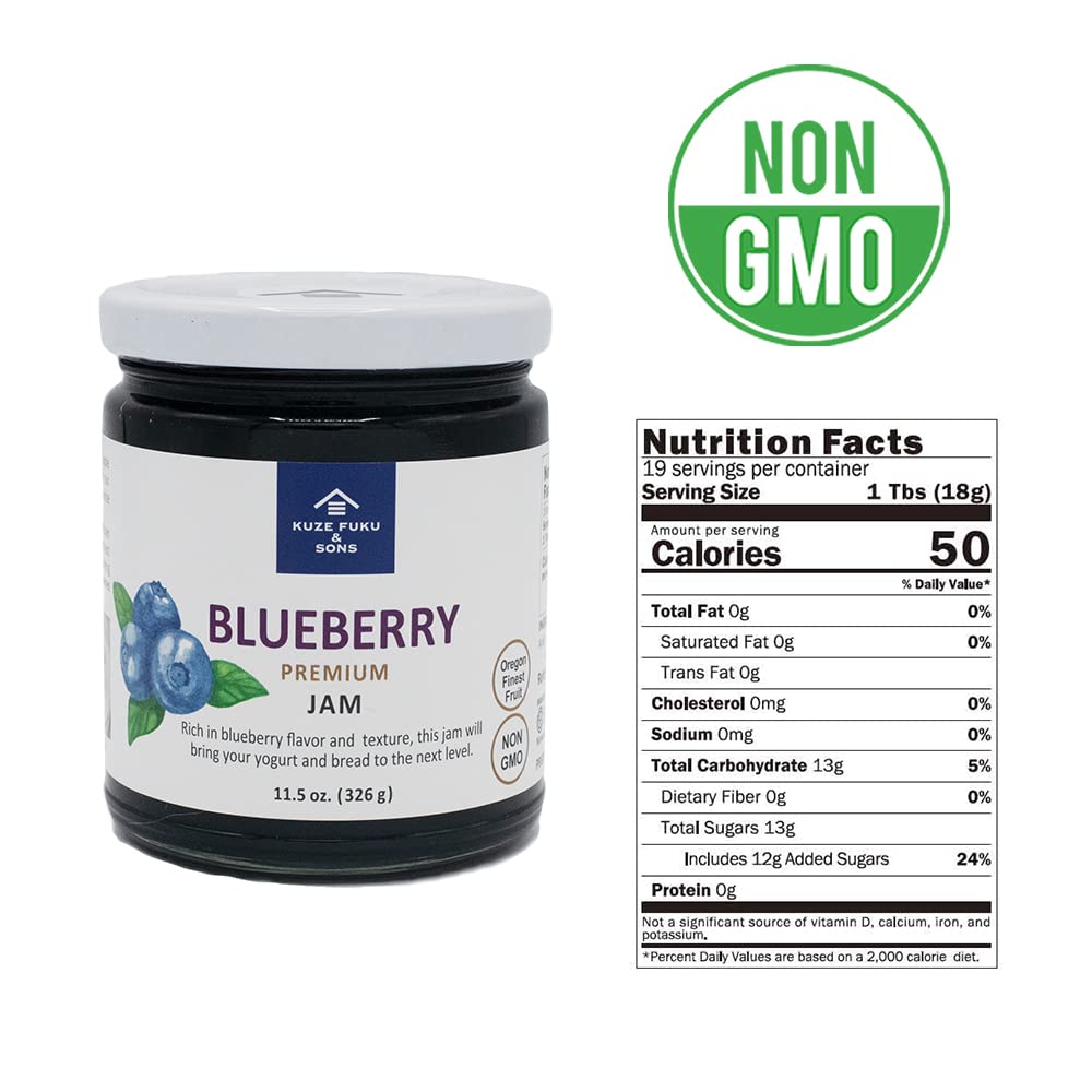 KUZE FUKU & SONS All Natural Blueberry Jam - Non-GMO Real Fruit Preserves, No Artificial Flavors or Additives, 11 Oz (311.84g) - Perfect for Breakfast Toast, Yogurt Topping & Baking Recipes