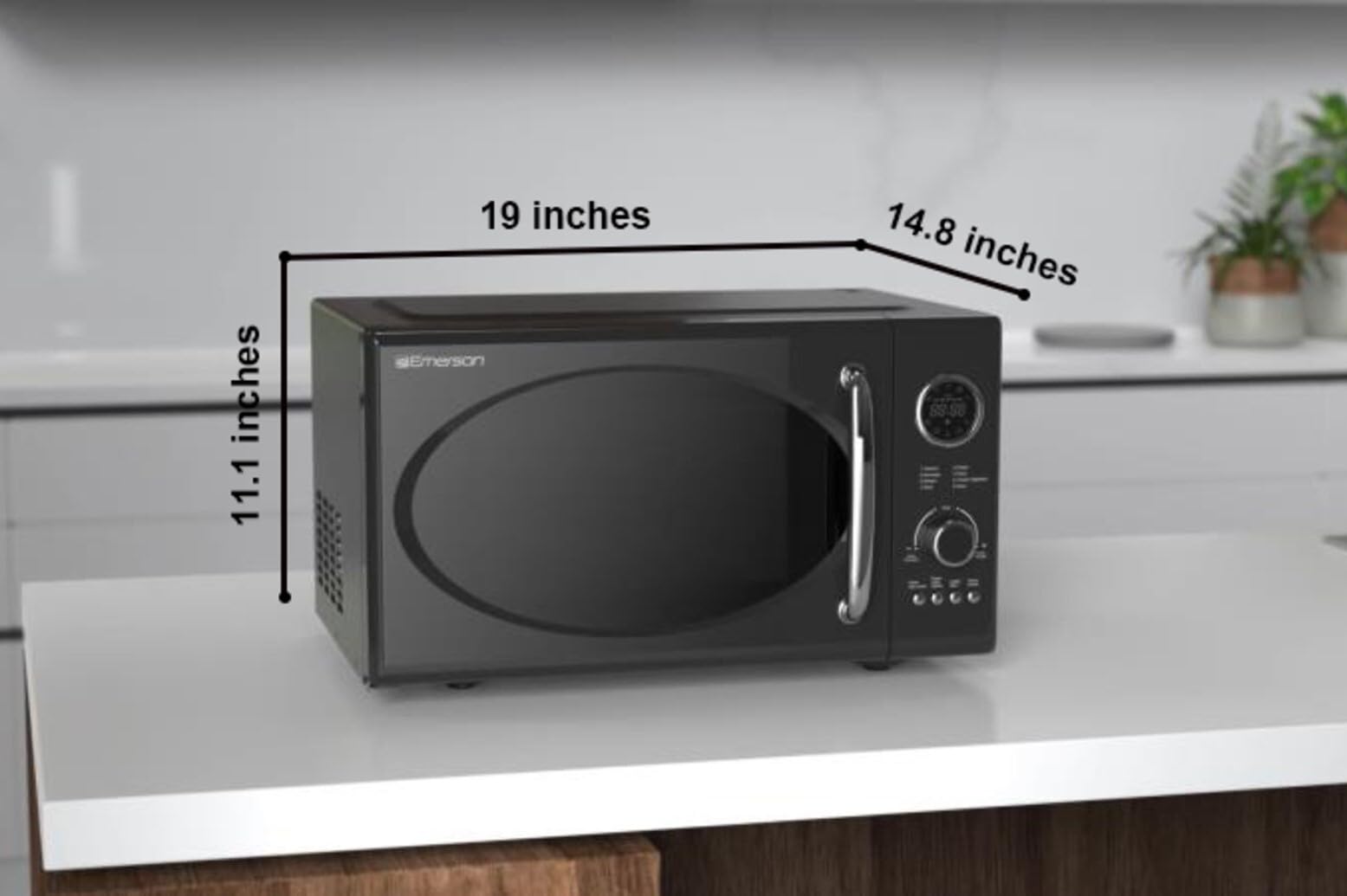 Emerson MWRG0901BK 0.9 Cu. Ft. Retro Black Microwave Oven with Grill - 800W Microwave & 1000W Grill, LED Display, 5 Power Levels, 8 Auto Menus, Glass Turntable & Child Lock - Perfect for Small Kitchens, Dorms & Office Break Rooms