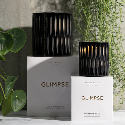 Glimpse Noir Luxury Scented Candle 440g by Apsley and Company - Premium Soy Wax Candle for Home Decor, Romantic Dinner & Relaxation