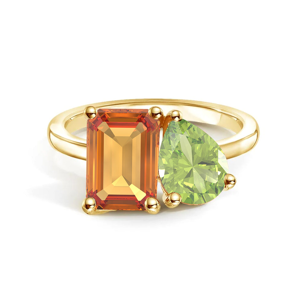 Personalized Citrine Toi et Moi Anniversary Ring - Custom Birthstone Jewelry for Couples, Gift for Her, Wedding Band, Romantic Present for Valentine's Day or Anniversary