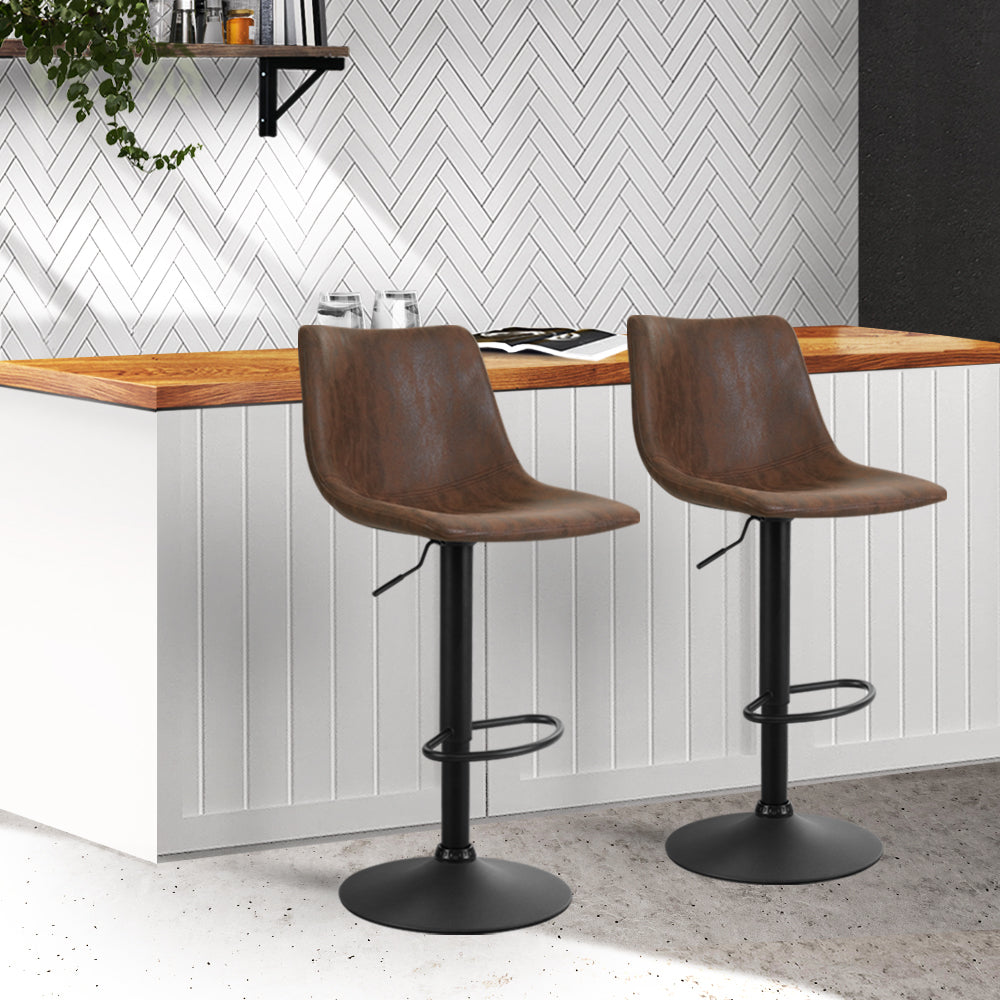 Vintage Brown Leather Swivel Bar Stools with Gas Lift - Perfect for Kitchen Islands, Bars & Home Decor