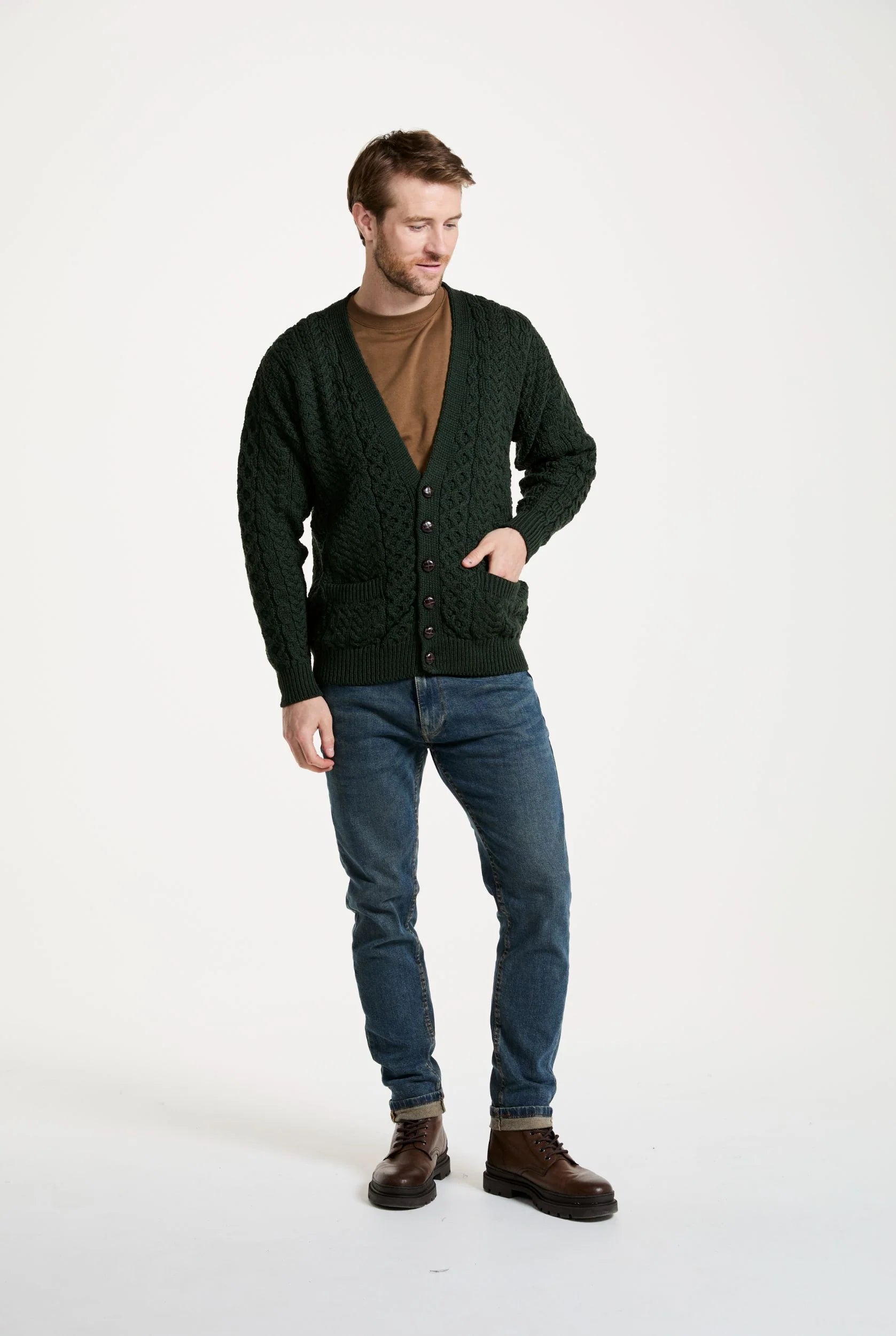 Stylish Aran V Neck Cardigan for Women - Soft Green Knit Sweater | Perfect for Fall Layering, Office Wear & Casual Outfits