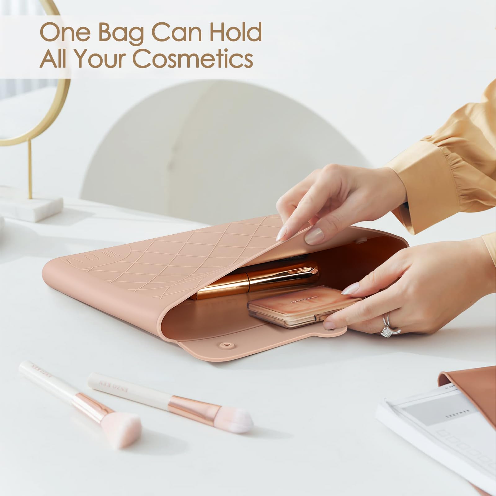 FINPAC Magnetic Makeup Bag - Large Capacity Silicone Cosmetic Organizer, Waterproof & Dustproof Portable Travel Toiletry Bag for Women | Perfect for Travel, Gym, and Daily Beauty Storage