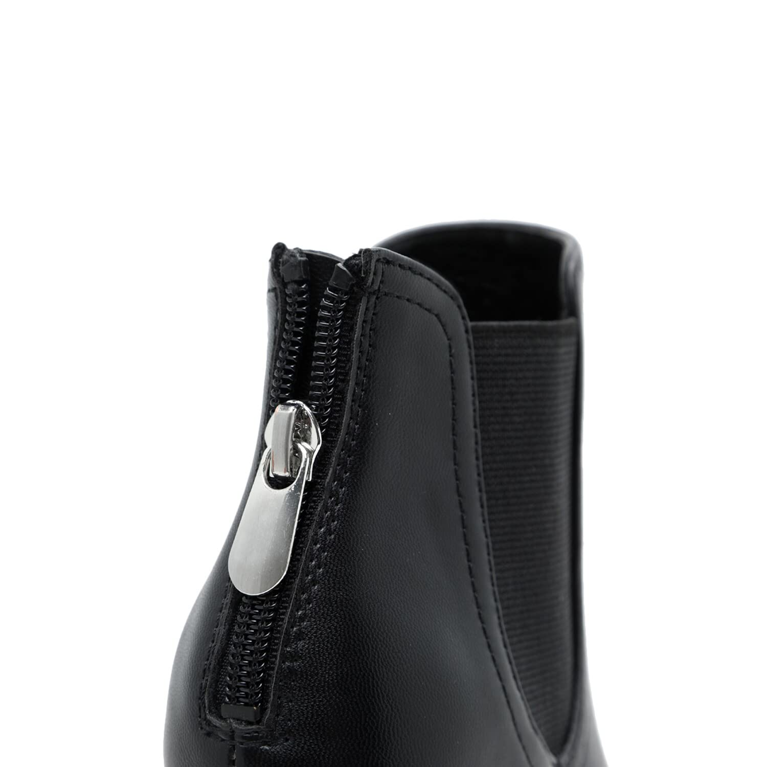 FOWT Women's Black Leather Chelsea Boots - Lightweight Platform Ankle Booties with Chunky Heels & Back Zipper | Waterproof Winter Boots for Work, Daily Wear & Fall Fashion | Size 4-16 US | Pointed Toe Comfort Shoes for Cold Weather & Outdoor Activities