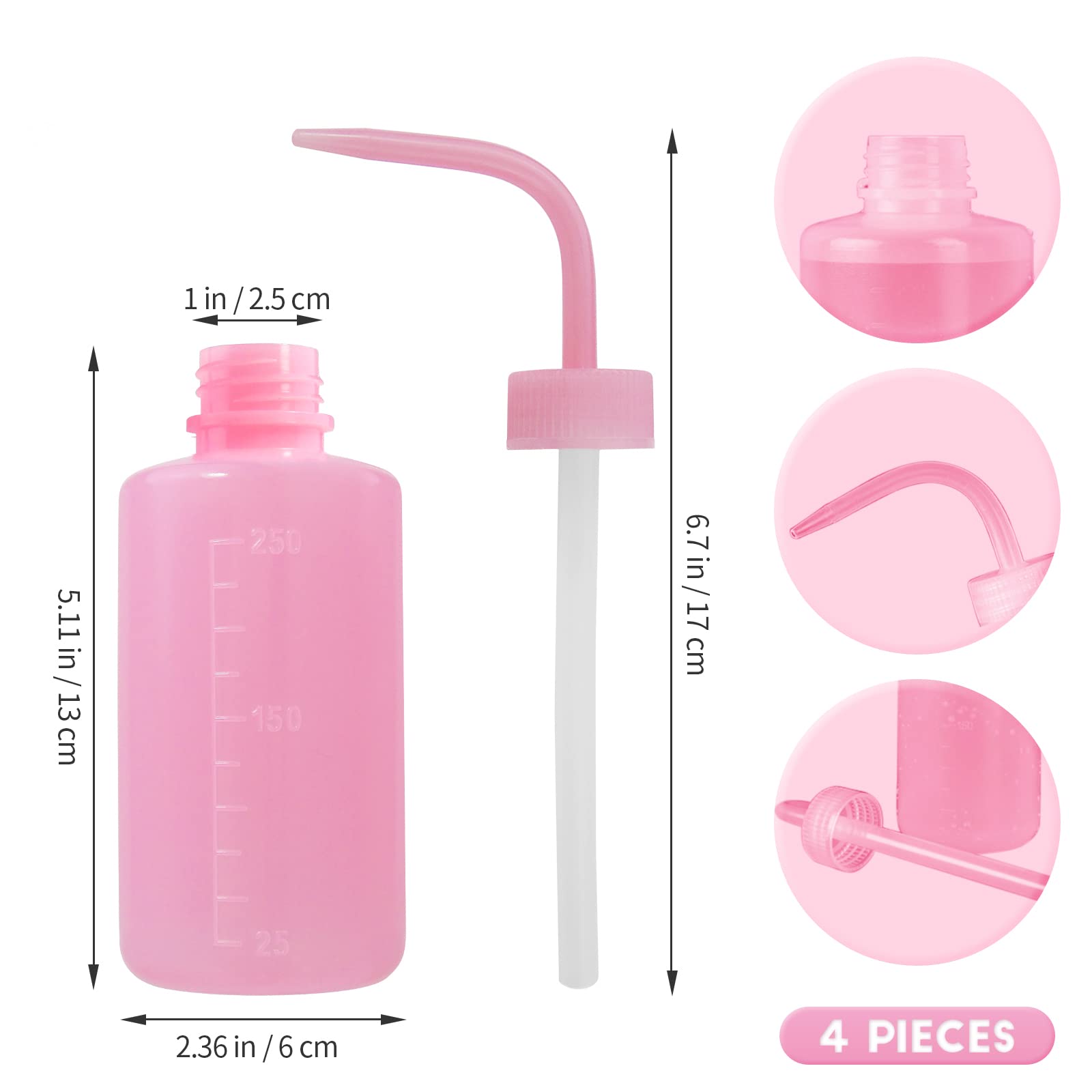 4 Pack Plastic Wash Bottles for Tattoo Cleaning, Water Squeeze Bottles with Diffuser Tip - Food Grade Squeeze Dispensers for Salad Dressing, Jam, Syrup (Pink) - Perfect for Tattoo Artists, Home Kitchen & DIY Projects