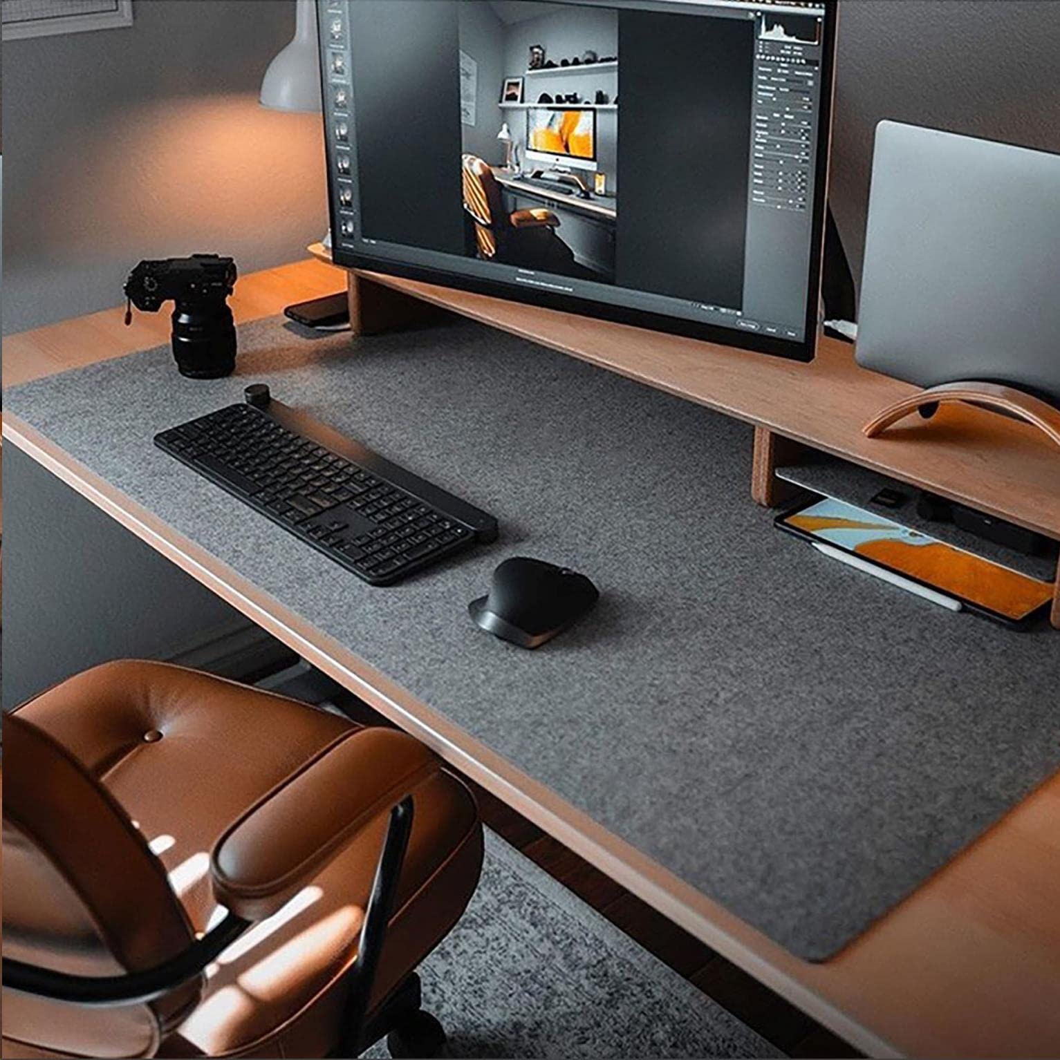 Large Felt Desk Pad 36x12 Inches - Premium Computer Mouse & Keyboard Mat for Office & Home Workspace - Dark Grey Ergonomic Desk Protector for Writing, Gaming & Productivity