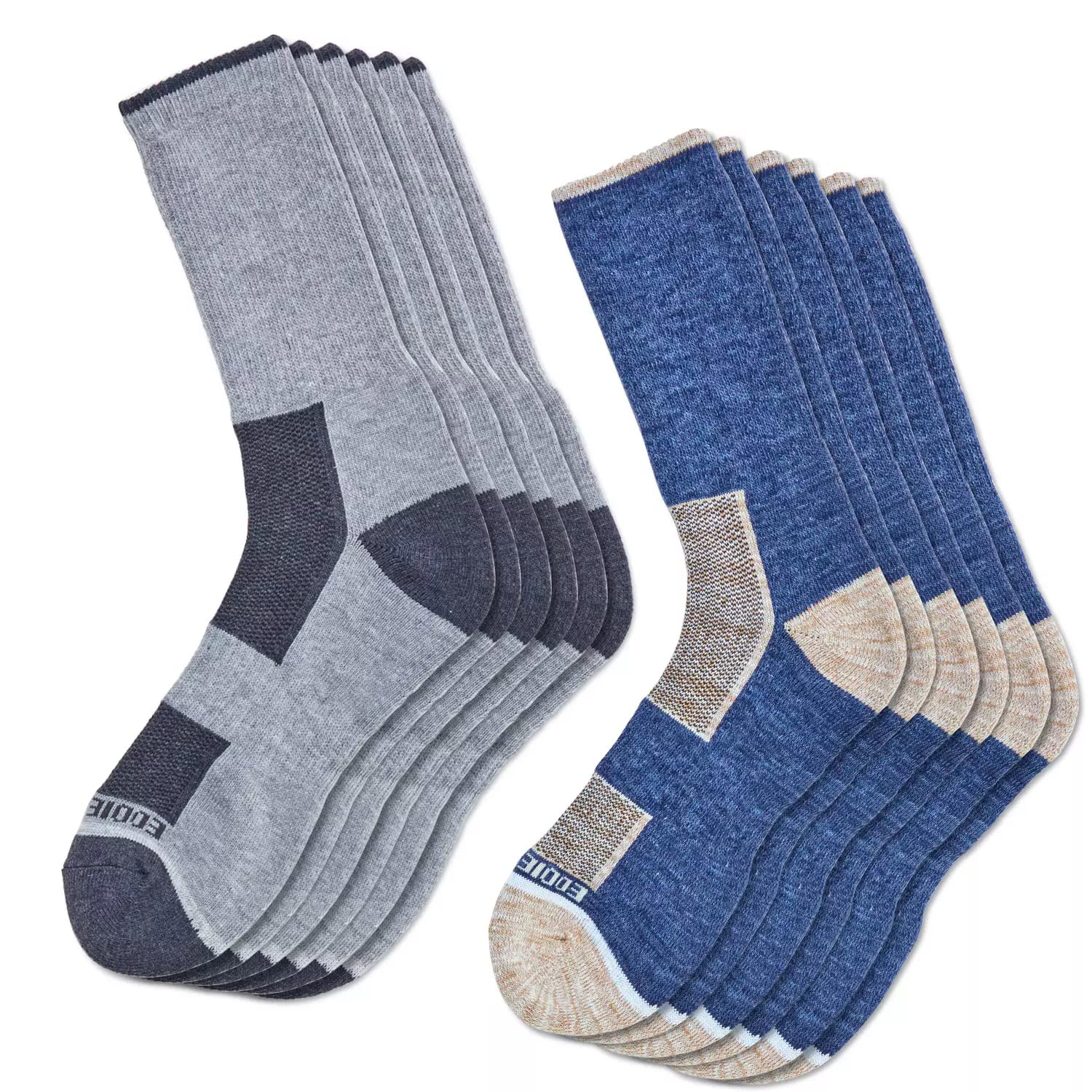 Eddie Bauer Men's Hiking Socks - 6-Pack, Moisture-Wicking & Cushioned for Comfort (Sizes 6-12) - Perfect for Outdoor Adventures, Camping & Trail Running