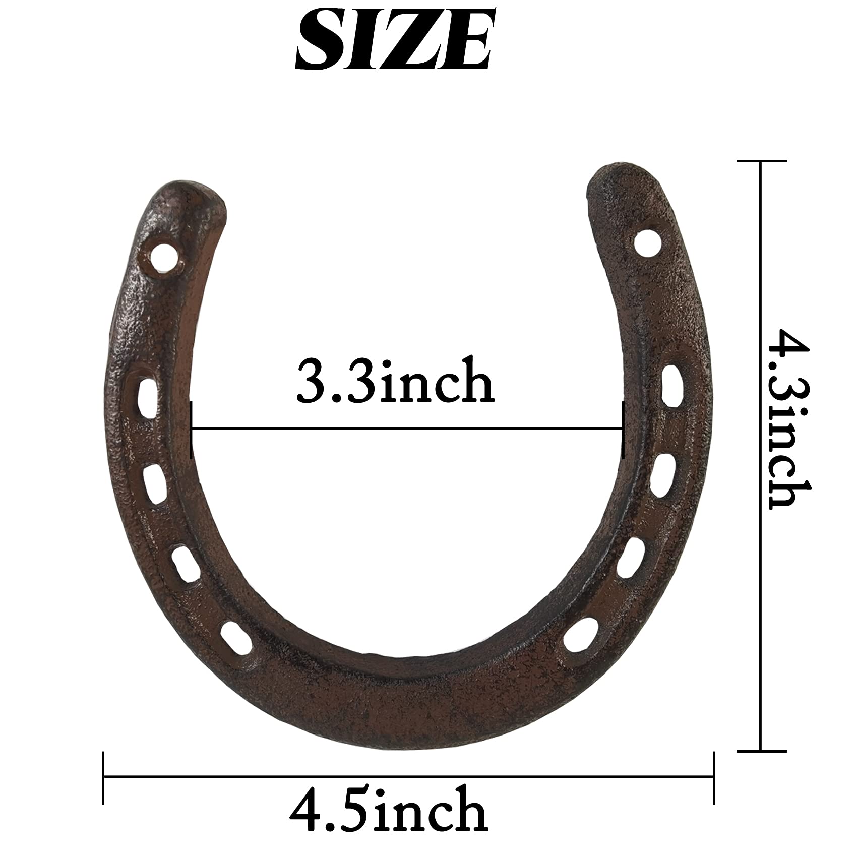 ROYHOO 2-Pack Cast Iron Horseshoe for Good Luck - Durable Wall Decor with 5 Holes on Each Side (Dark Brown) - Perfect for Home, Farmhouse, or Western-Themed Decor