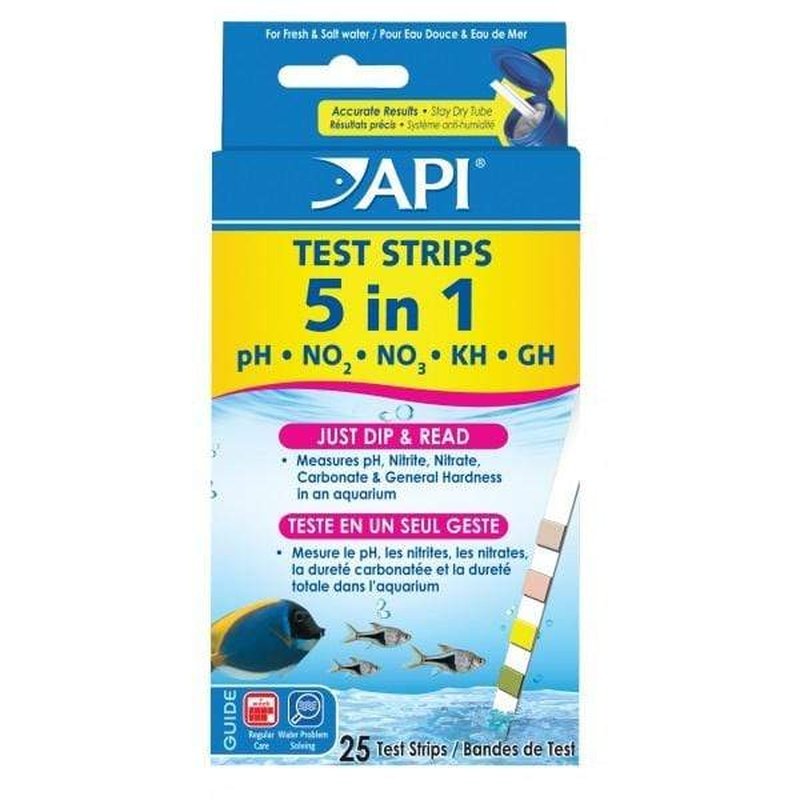 5-in-1 API Quick Test Strips for Aquarium Water Testing - Monitor pH, Nitrite, Nitrate, Ammonia & Chlorine Levels - Essential for Freshwater & Saltwater Fish Tanks