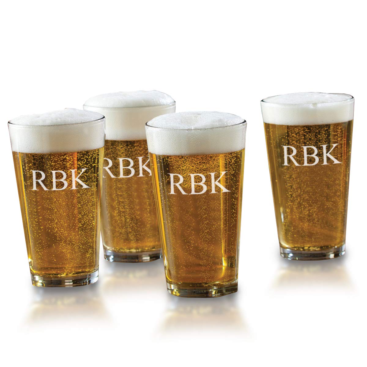 16 oz. Personalized Barware Set of 4 Pub Glasses with 3 Initials - Custom Engraved Beer Mugs for Men, Wedding Gifts, Bachelor Party, Home Bar Decor & Pub Crawl Essentials