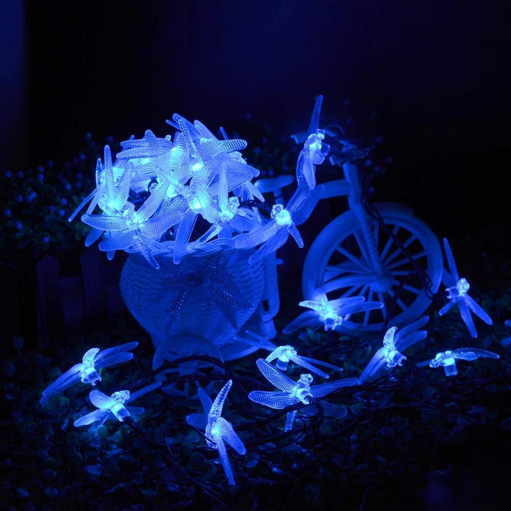 Solar Dragonfly String Lights - 20 LED 4.8M Waterproof Fairy Lights for Indoor/Outdoor Use - Perfect for Garden, Patio, Wedding Decor & Tree Lighting (Blue)