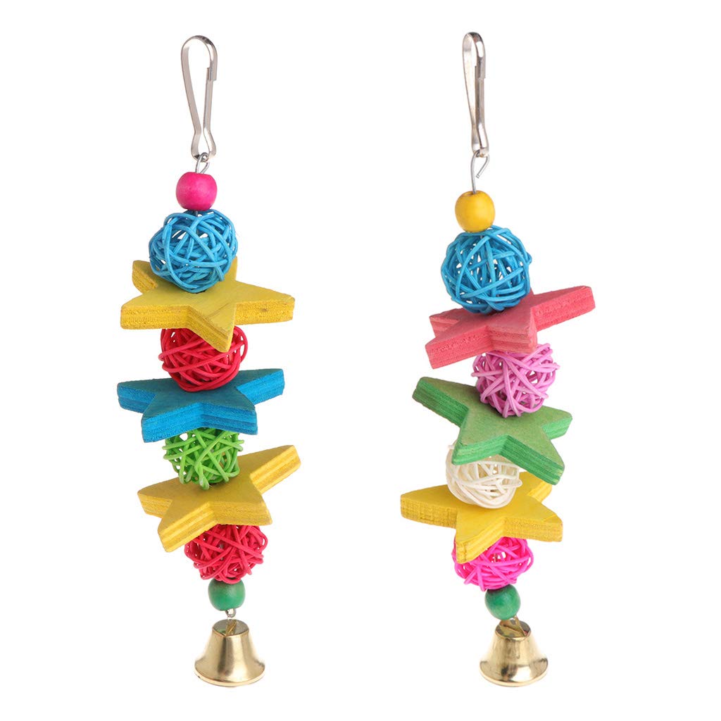 Colorful Wooden Star Rattan Ball Parrot Toy - Hanging Cage Decoration for Parakeets & Birds - Perfect for Playtime and Cage Enrichment