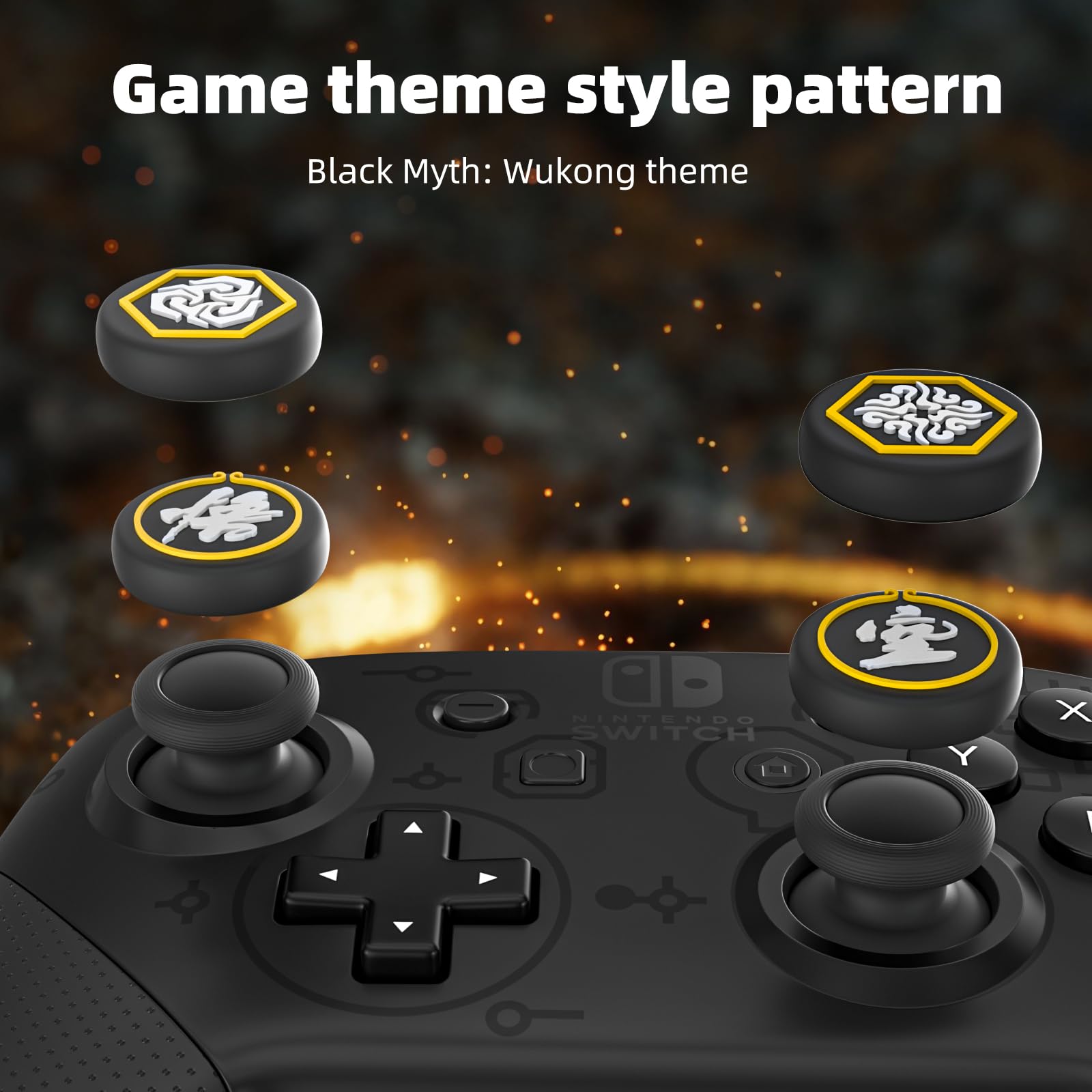 ECHZOVE Switch Pro Thumb Grips - Compatible with PS5, PS4, Xbox - Black Myth Wukong for Gaming