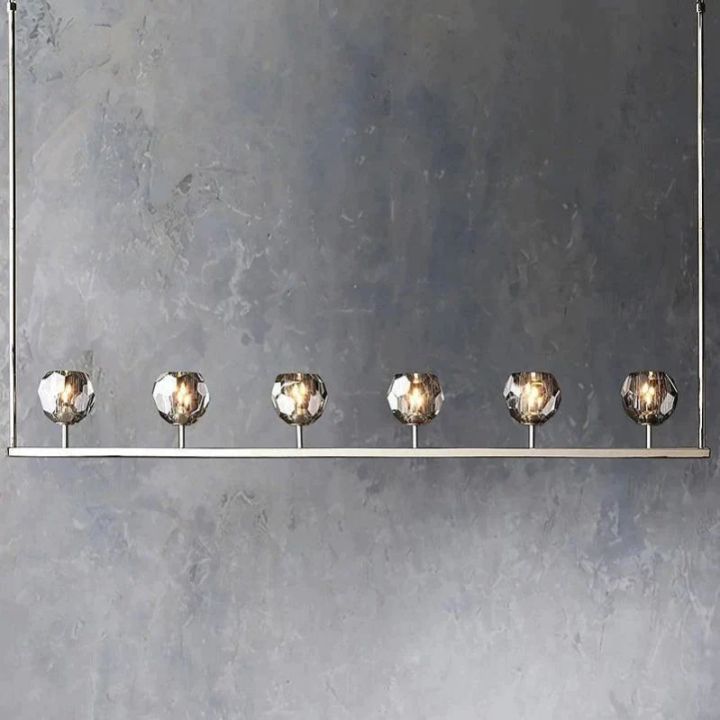 Crystal Ball Glass Linear Chandelier - 60 Inch Modern LED Pendant Light for Dining Room, Kitchen Island & Living Room Decor