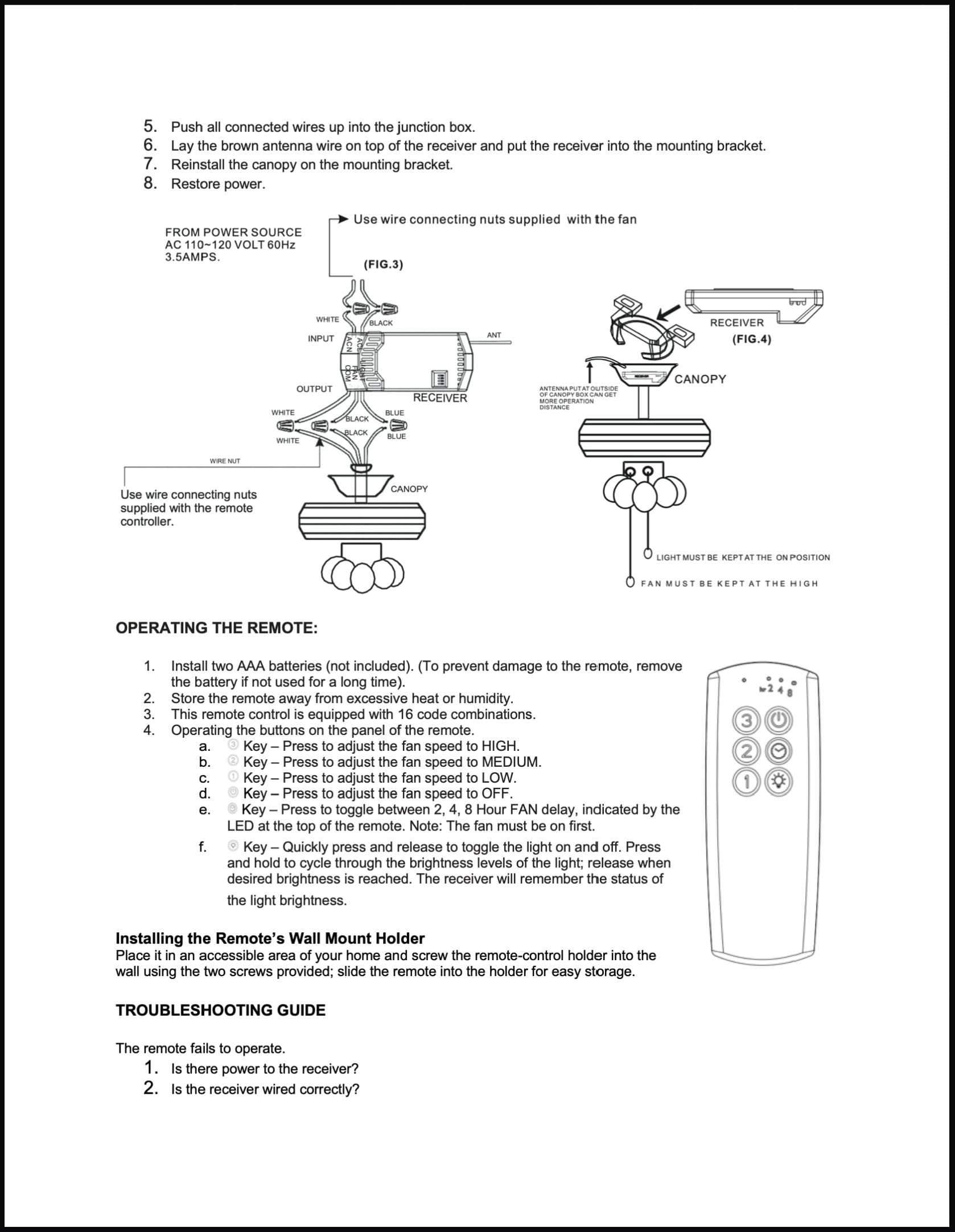 Universal Ceiling Fan Remote Control Kit - 3-Speed Fan Timer & Light Control with Compact Receiver (63T-AC83T-KIT) - Perfect for Bedroom, Living Room and Office