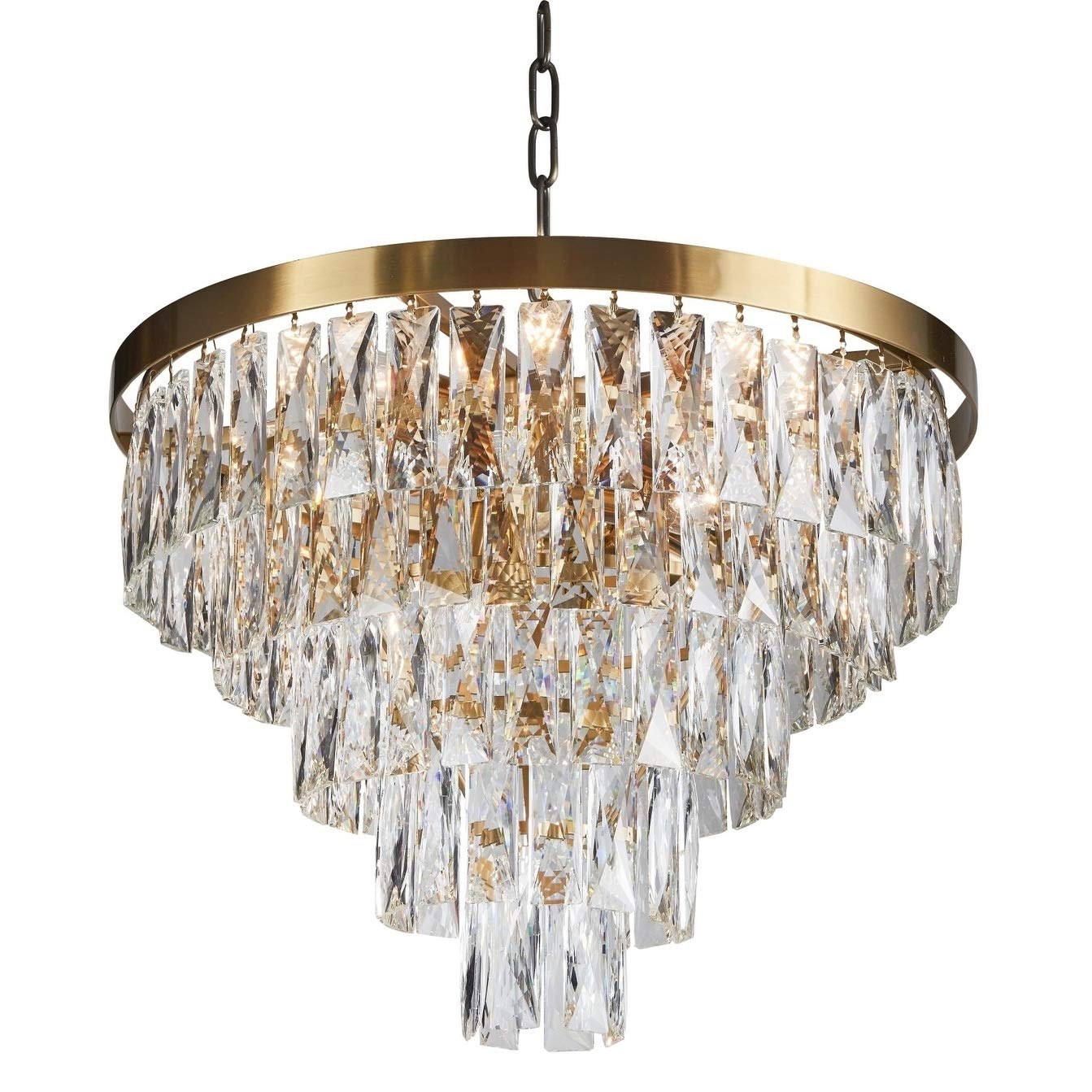 5-Tier Gold Metal Chandelier with Clear Crystal Accents - Modern Contemporary Ceiling Light Fixture for Dining Room, Living Room, Bedroom, and Entryway