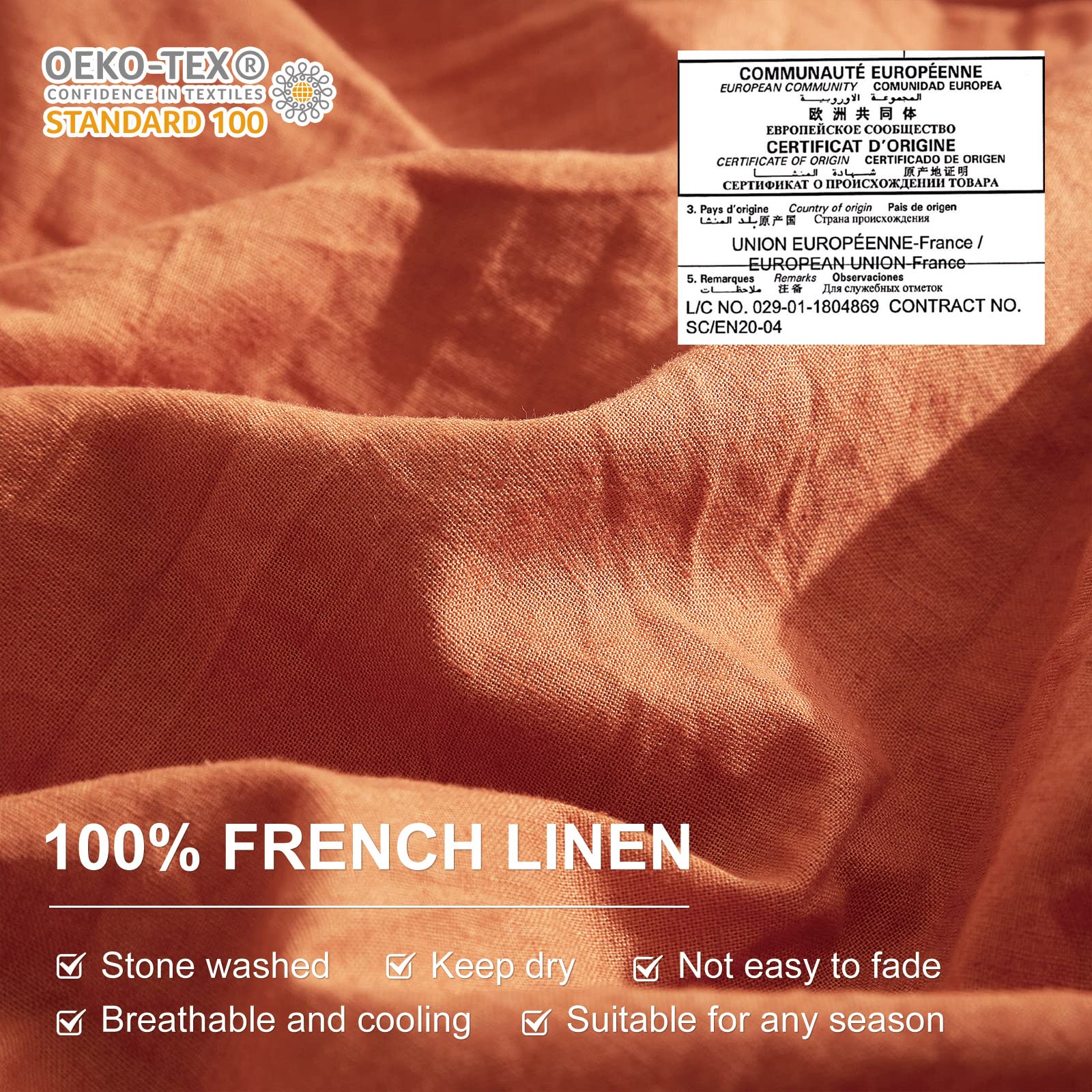 Ivellow 100% French Flax Linen Duvet Cover King Size - Burnt Orange Washed Linen Bedding Set with 2 Pillowcases | Soft, Breathable & Cooling | Perfect for Summer, Hot Sleepers & Eco-Friendly Home Decor