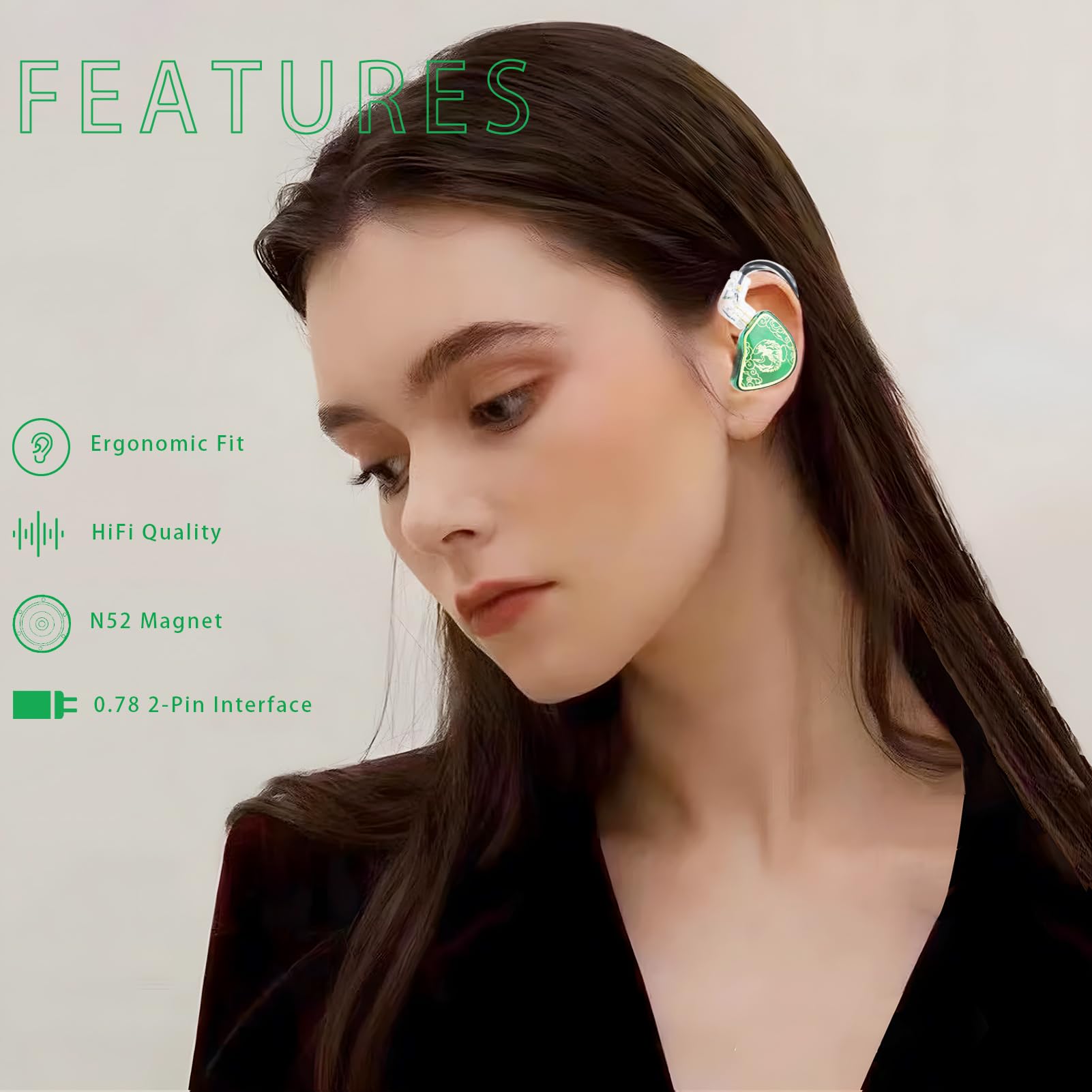 TANGZU Wan'er S.G Wired In-Ear Headphones with 10mm Dynamic Driver, Detachable 0.78mm 2-Pin Cable - Professional IEM Earphones for Gaming, Music & Studio Monitoring (Green)