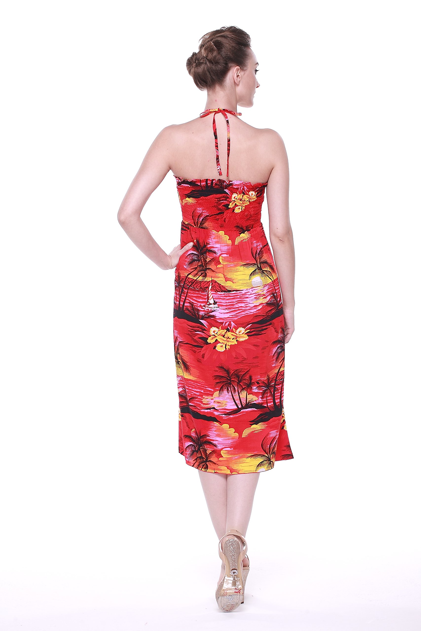**Matching Couple Hawaiian Luau Shirts & Neon Sunset Maxi Sweetheart Dress – Tropical Beach Vacation Outfits for Date Night & Summer Parties**