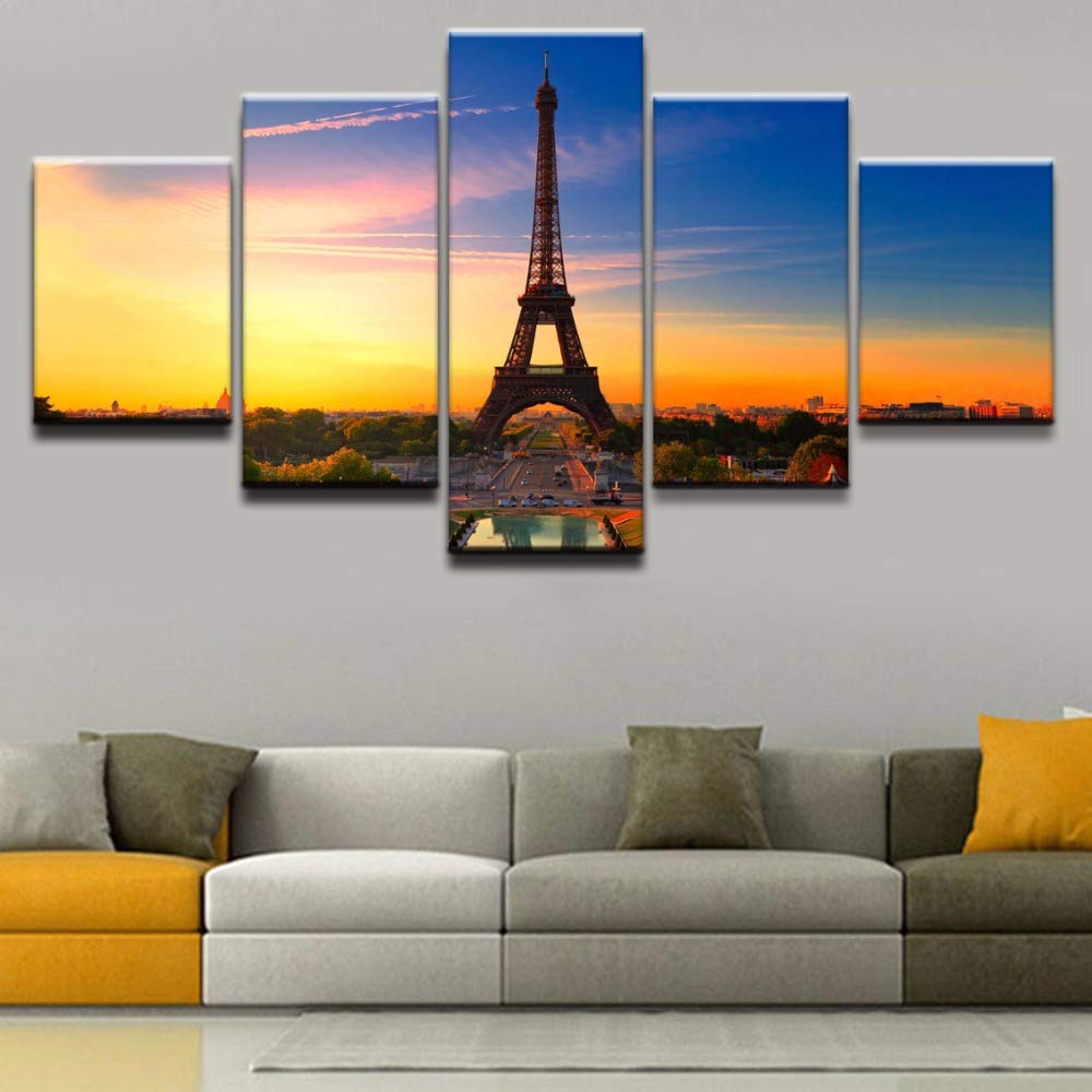 5-Piece Canvas Wall Art Set - Multi Panel Eiffel Tower Paris Painting for Living Room, Bedroom & Office Decor - Framed French Landscape Wall Art - Perfect for Home, Apartment & Gift Giving