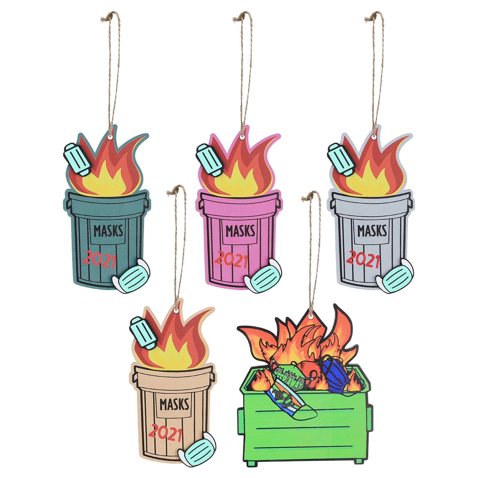 2024 Personalized Christmas Ornaments Set - 5PCS Funny Dumpster Fire Wooden Tree Pendants for Holiday Home Decor | Perfect for Xmas Tree, Gift Exchange & Festive Housewarming