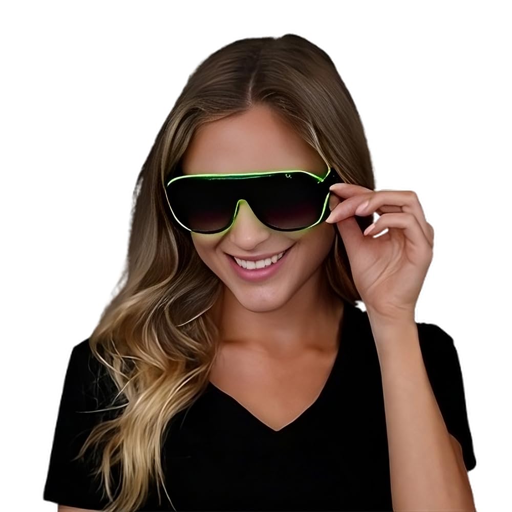 Electro Luminescent Banray Sunglasses - Green Glow LED Light Up Shades for Night Parties, Raves & Festivals | UV Protection & Stylish Unisex Design