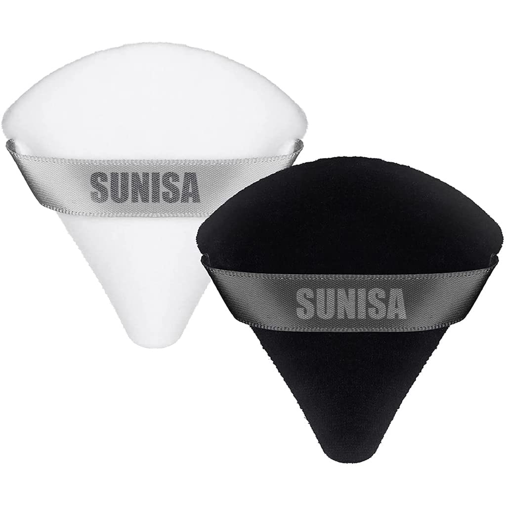 SUNISA Soft Triangle Powder Puff - 2 Pack Makeup Sponge for Loose Powder, Foundation & Body Cosmetics | Beauty Blender Tool with Multicolor Options | Perfect for Travel, Touch-ups & Professional Makeup Application