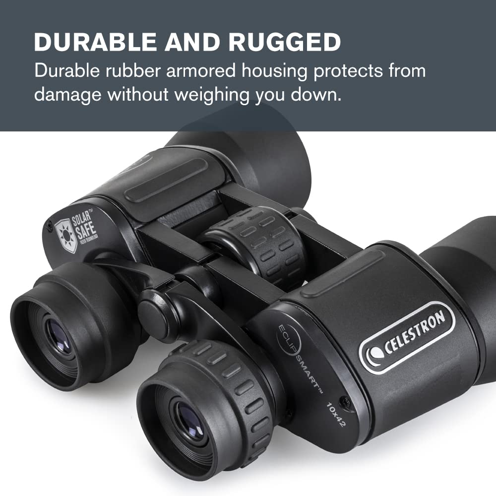 Celestron EclipSmart Safe Solar Eclipse Binoculars – ISO 12312-2 Certified 10x Magnification Binoculars for Sun Viewing – Multi-Coated Optics for Solar Eclipses, Transits & Sunspots – Perfect for Astronomy Enthusiasts & Eclipse Chasers