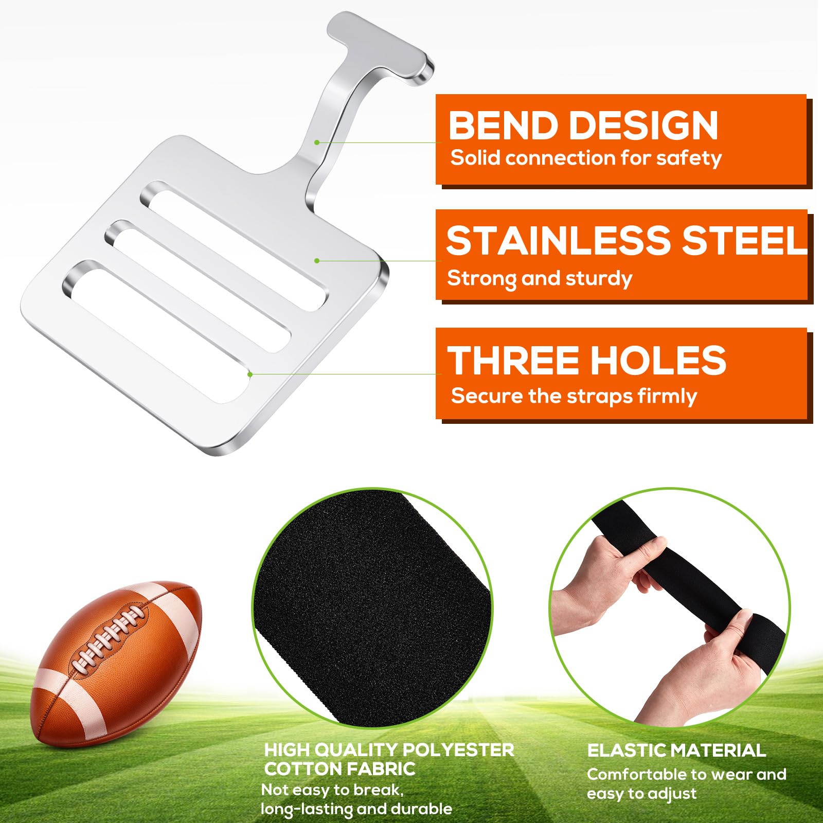 Fabbay Football Shoulder Pad T Hook with Elastic Strap - Silver Metallic Replacement T Hook & Adjustable Straps for Youth & Adult Football Pads - Perfect for Football Practice, Training, and Game Day Equipment Repair