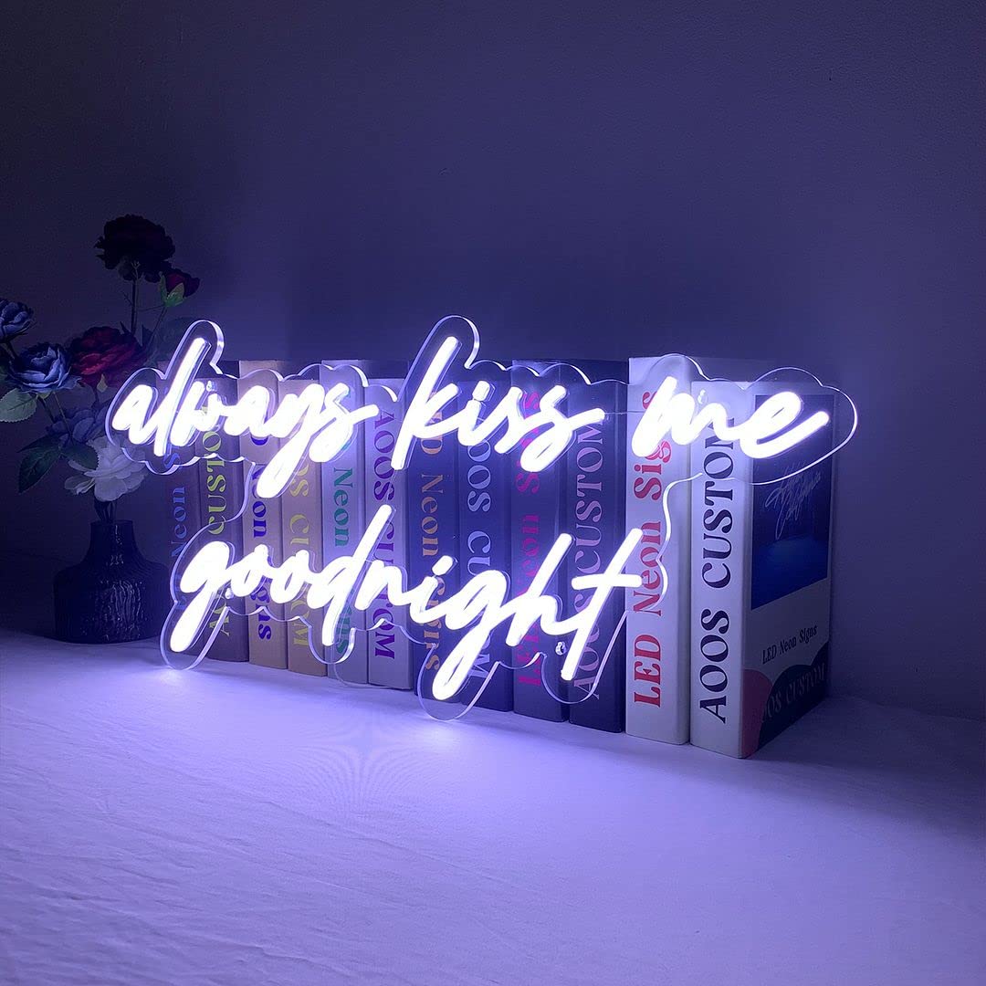 Custom Neon Signs for Room Decor - Aesthetic LED Bedroom Lights, Home & Wedding Decor, Party & Kitchen Lighting - Perfect for Bedrooms, Living Rooms, Weddings & Parties (Always Kiss Me Goodnight)