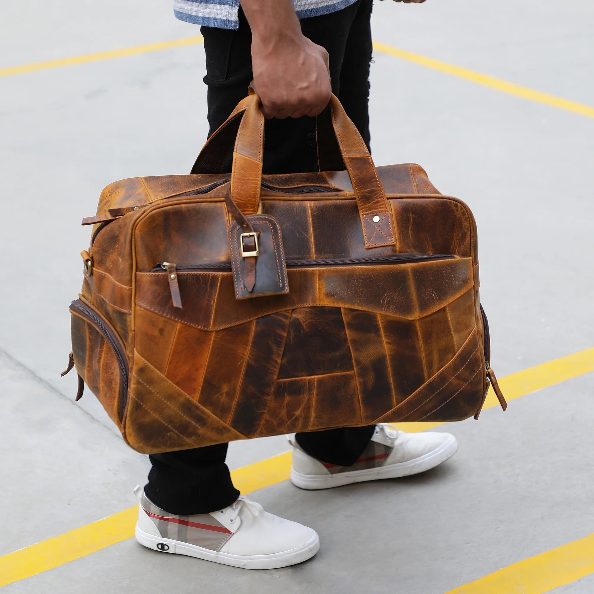 Premium John Leather Travel Duffle Bag - Waterproof & Spacious Carry-On Luggage for Men & Women - Perfect for Gym, Weekend Trips & Business Travel