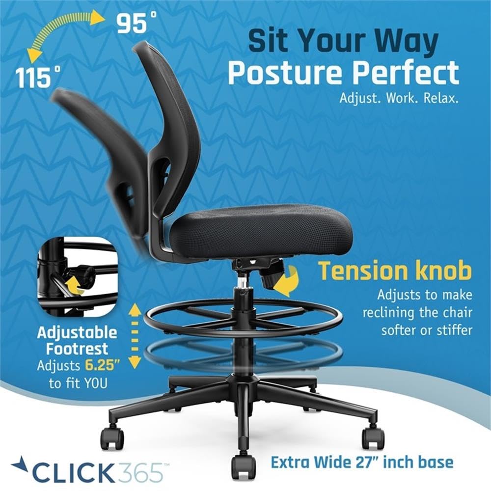Ergonomic Mesh Office Chair with Lumbar Support - Adjustable Mid Back Task Chair with Extra Padded Seat (Black) - Perfect for Home Office, Gaming & Workspace Comfort