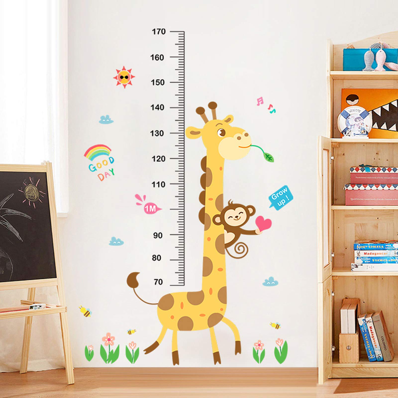 Baby Height Growth Chart Wall Sticker - Removable Kids Growth Ruler Decal for Nursery, Bedroom & Living Room - Giraffe & Monkey Design - Track Your Child's Development with Fun Wall Decor
