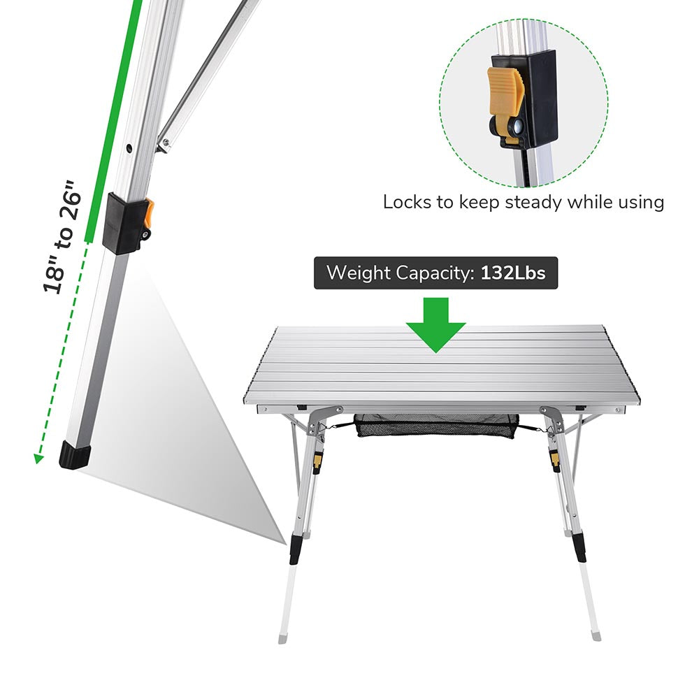 TheLAShop Portable Aluminum Folding Camping Table - Adjustable Height, Lightweight Roll-Up Design for Outdoor Picnics, Beach Trips & Tailgating Parties
