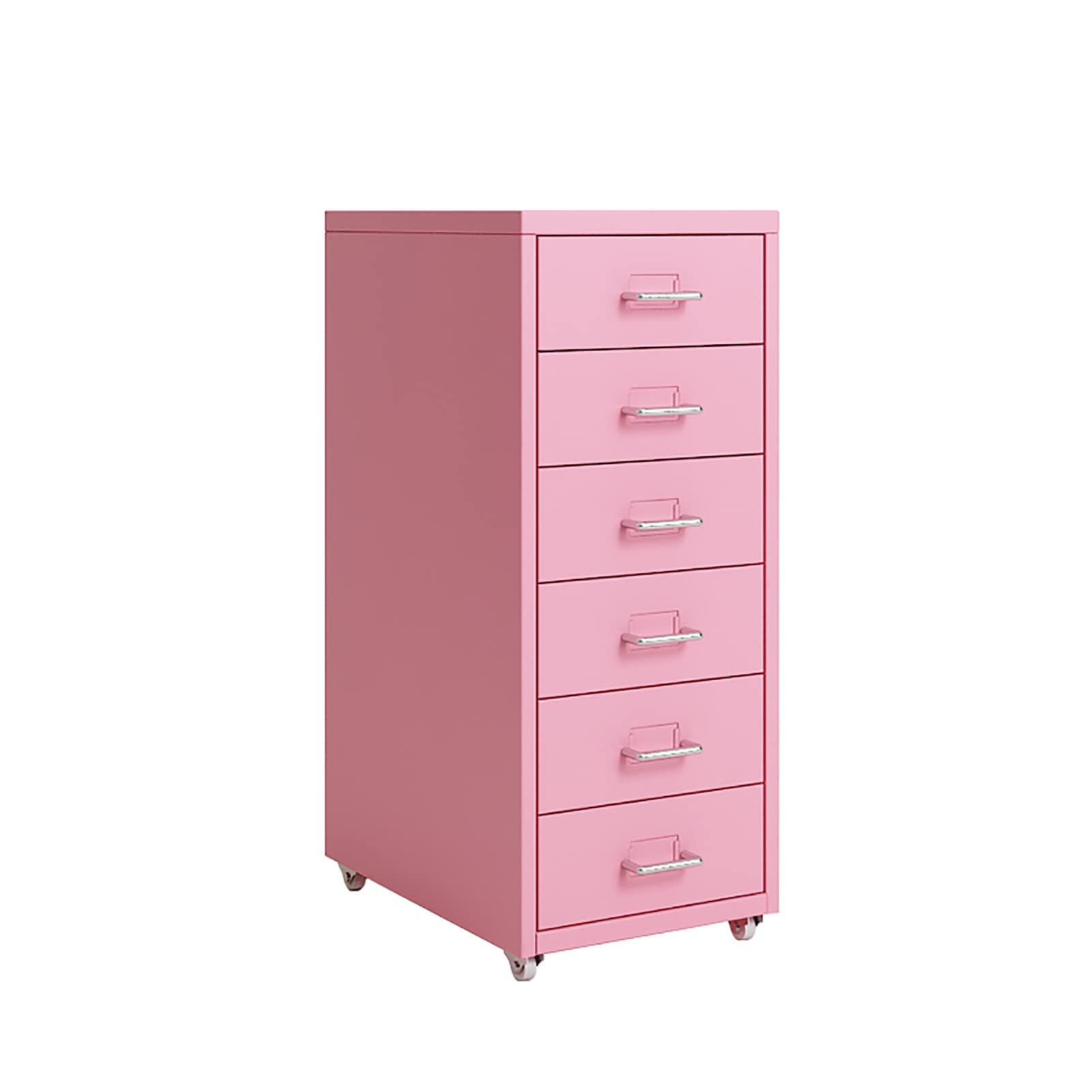 ZHLAAL Rolling File Cabinet - 6-Drawer Metal Vertical Filing Cabinet with Wheels for Home & Office, Easy Assembly, Pink | Organize Documents, Office Supplies & Stationery in Style